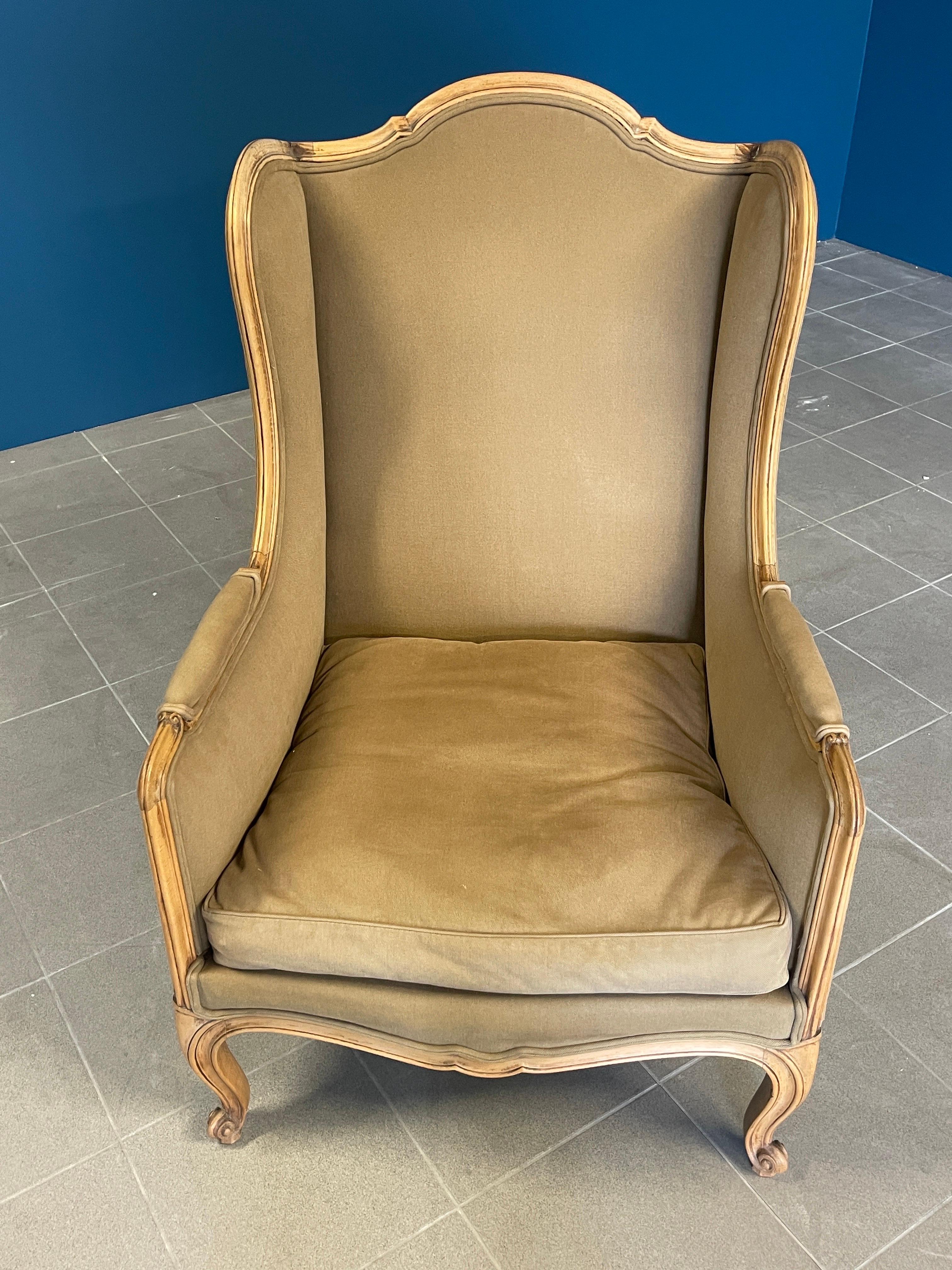 Fabric French Louis XV Bergere Chair For Sale