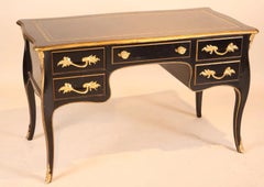 French Louis XV Black Ebonized Bureau Desk With Leather Top by Bodart