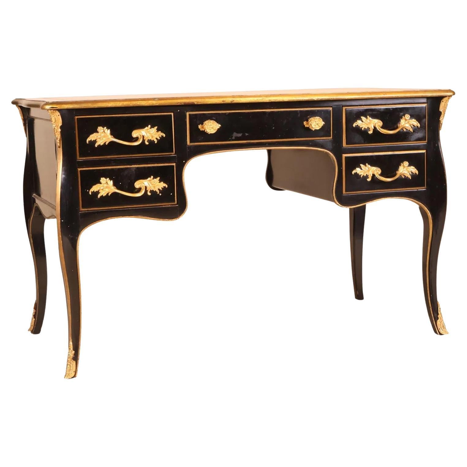 Französischer schwarz ebonisierter Bureau-Schreibtisch im Louis-XV-Stil mit Lederplatte von Bodart