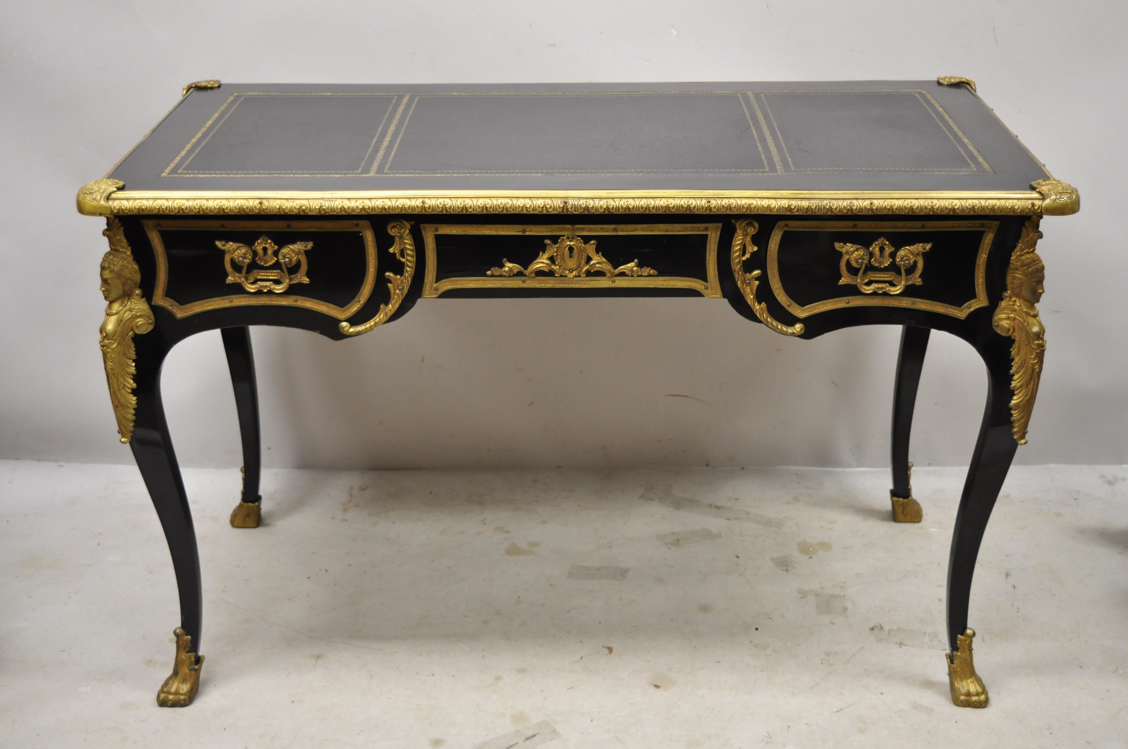 French Louis XV Black Lacquer Bronze Figural Ormolu Bureau Plat Writing Desk For Sale 4