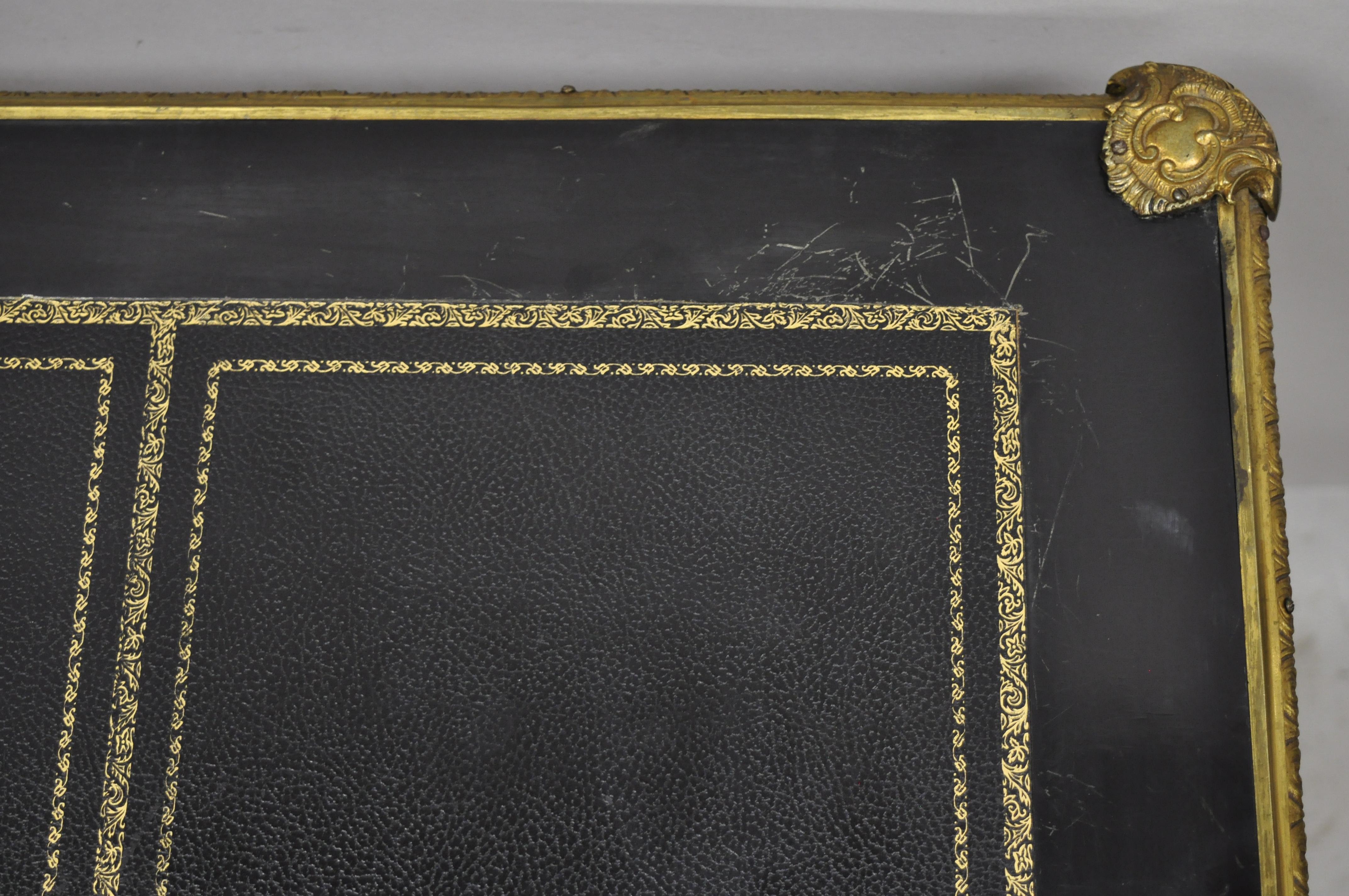 French Louis XV Black Lacquer Bronze Figural Ormolu Bureau Plat Writing Desk For Sale 1
