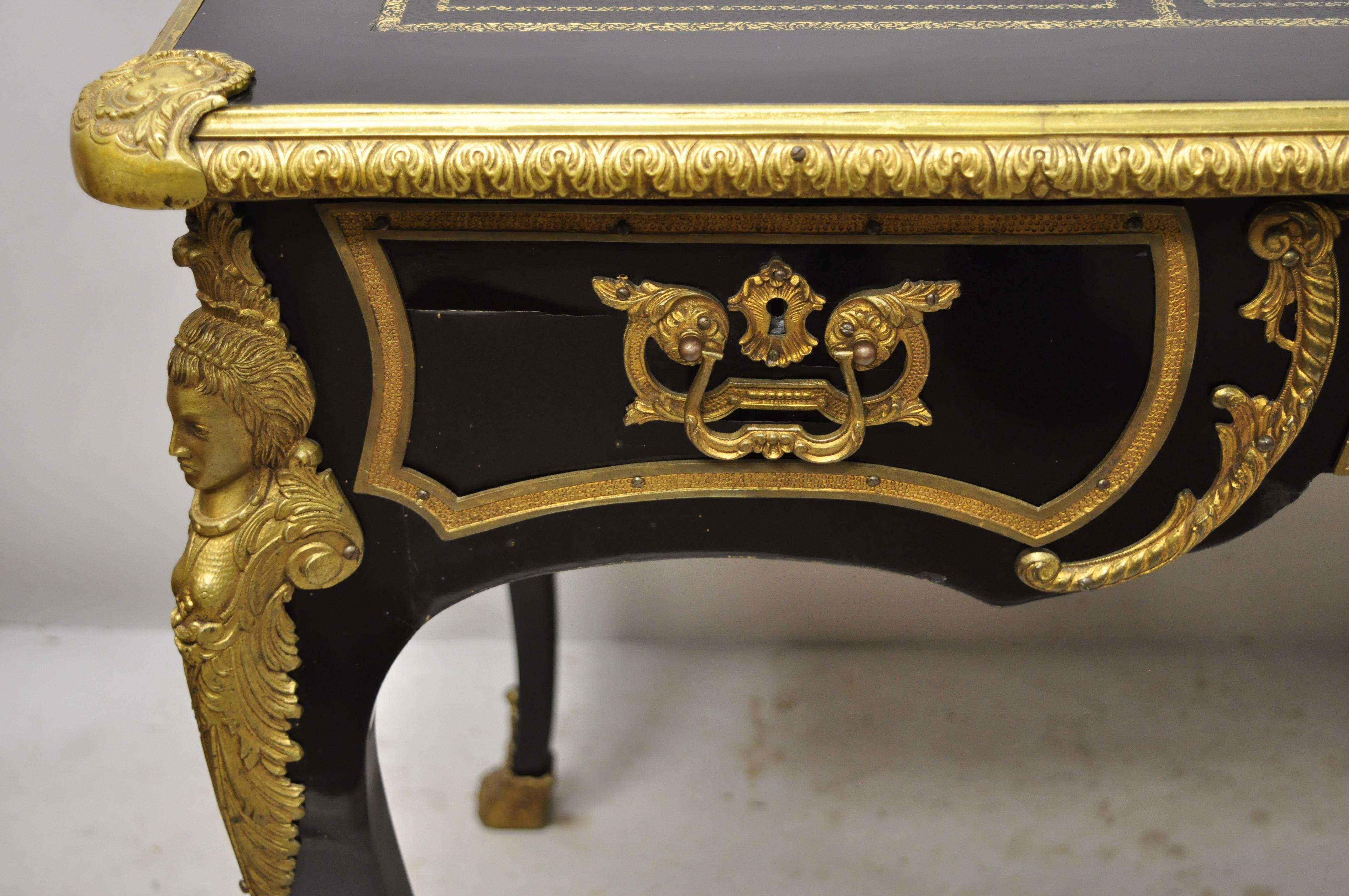 French Louis XV Black Lacquer Bronze Figural Ormolu Bureau Plat Writing Desk For Sale 3