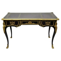 French Louis XV Black Lacquer Bronze Figural Ormolu Bureau Plat Writing Desk