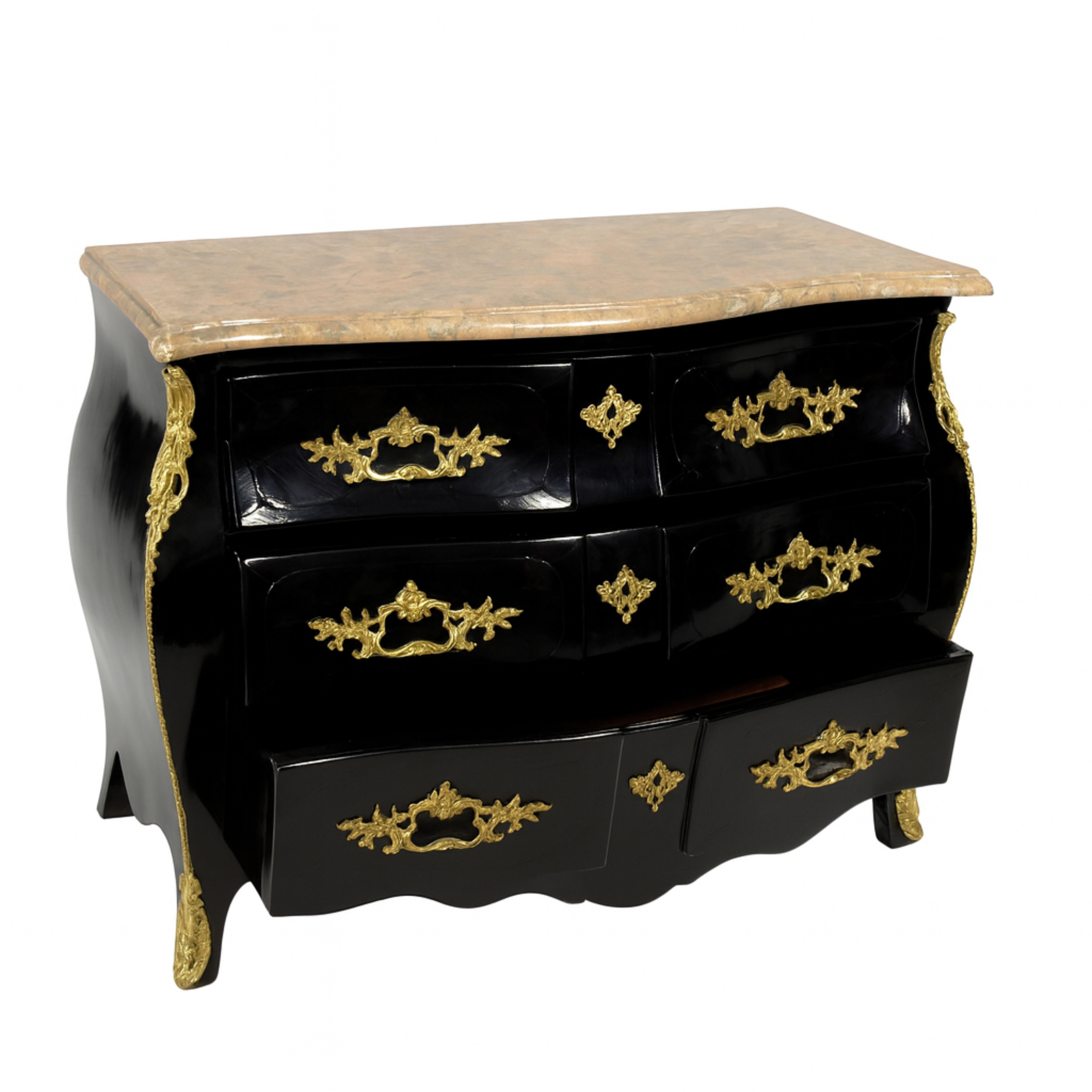 Francese Comò francese Luigi XV con piano in marmo e lacca nera, XIX secolo in vendita