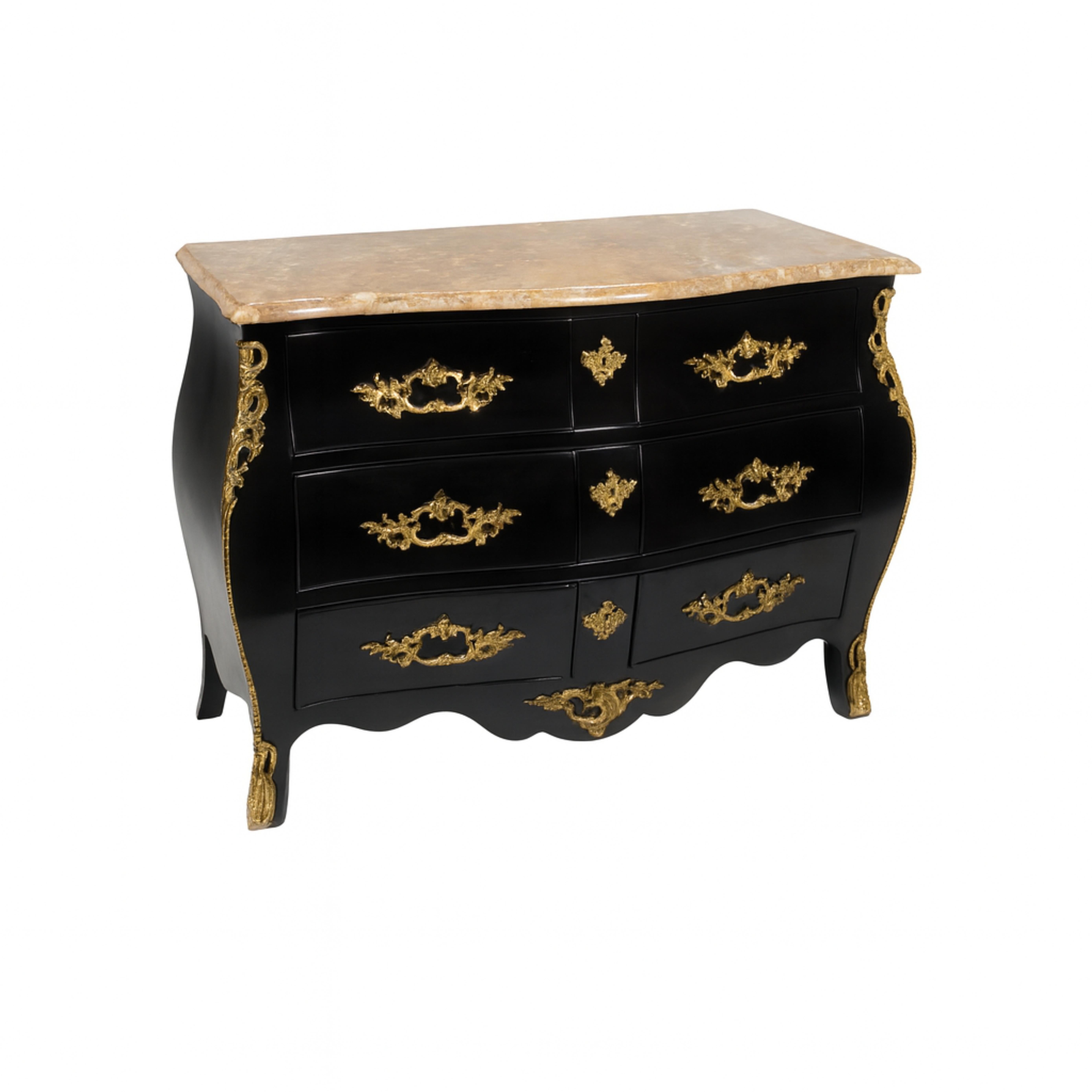 Comò francese Luigi XV con piano in marmo e lacca nera, XIX secolo In condizioni buone in vendita a Lisbon, PT