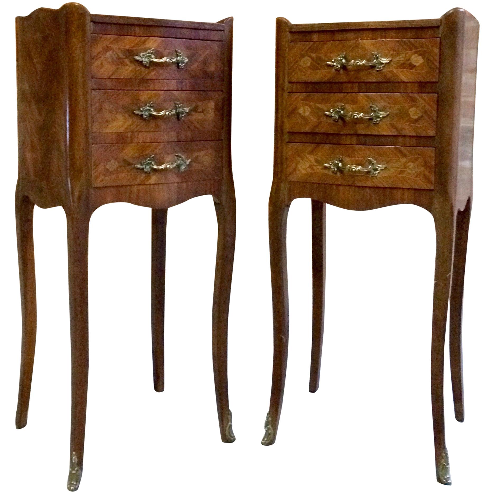 French Louis XV Bombe Commode Bedside Cabinets Tables Tray Top Set 3