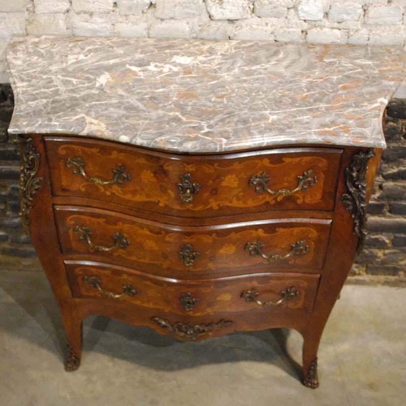 20th Century French Louis XV Bombe Commode in Mahogany with Marble Top For Sale