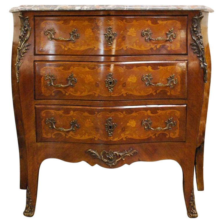 French Louis XV Bombe Commode in Mahogany with Marble Top