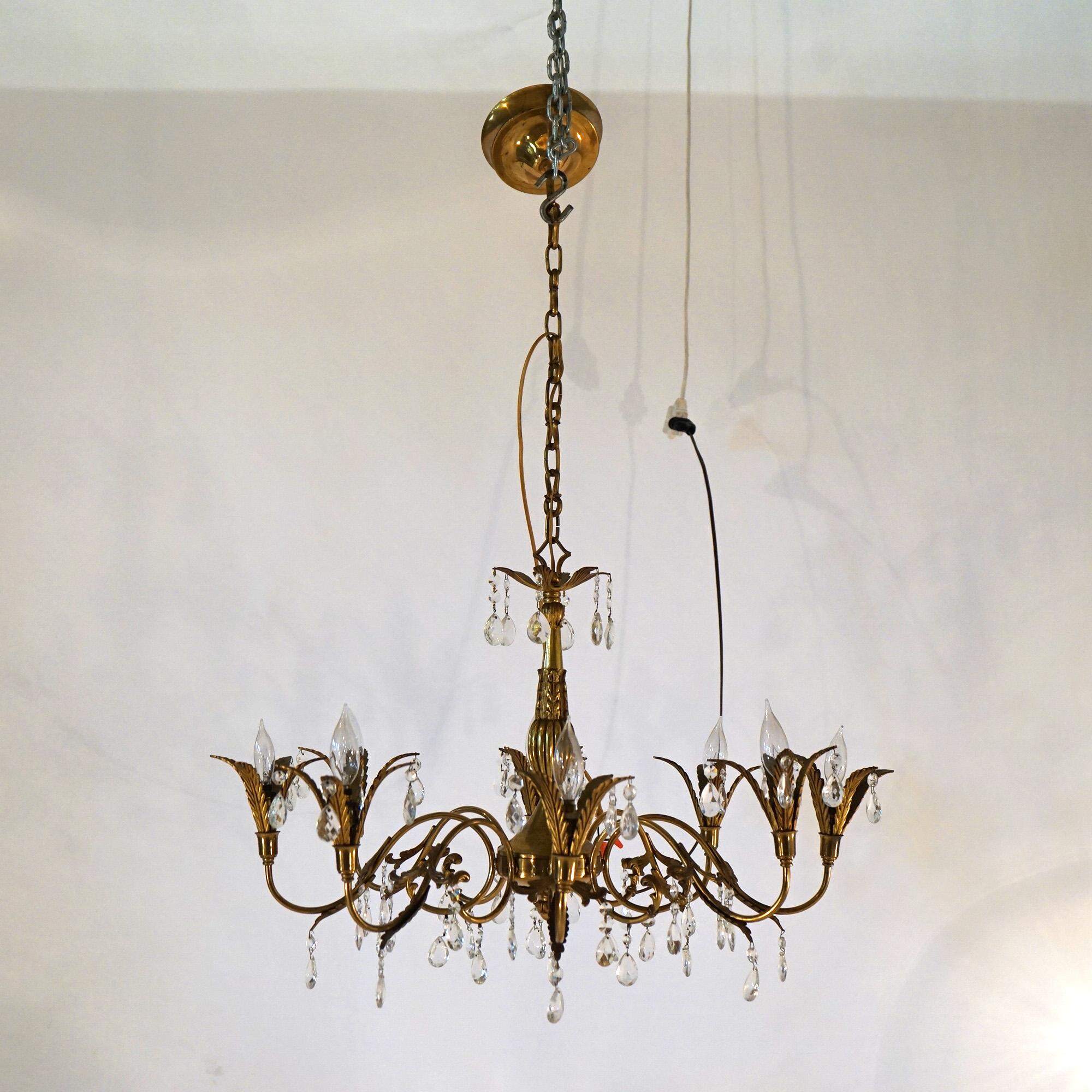 French Louis XV Brass, Bronze & Crystal Foliate Form Chandelier, 20th C For Sale 4