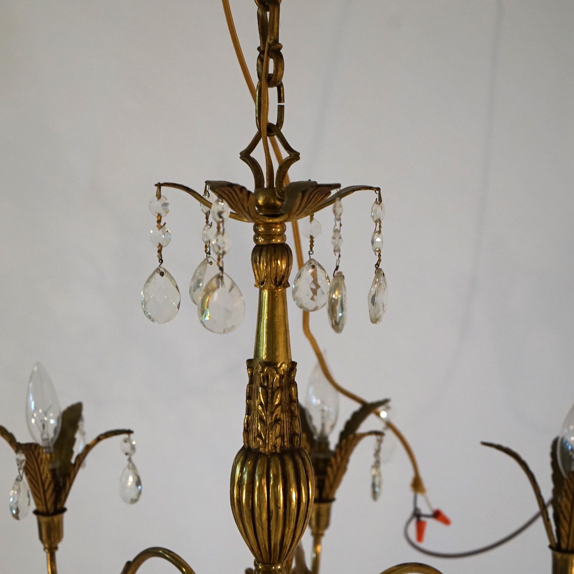 French Louis XV Brass, Bronze & Crystal Foliate Form Chandelier, 20th C For Sale 6
