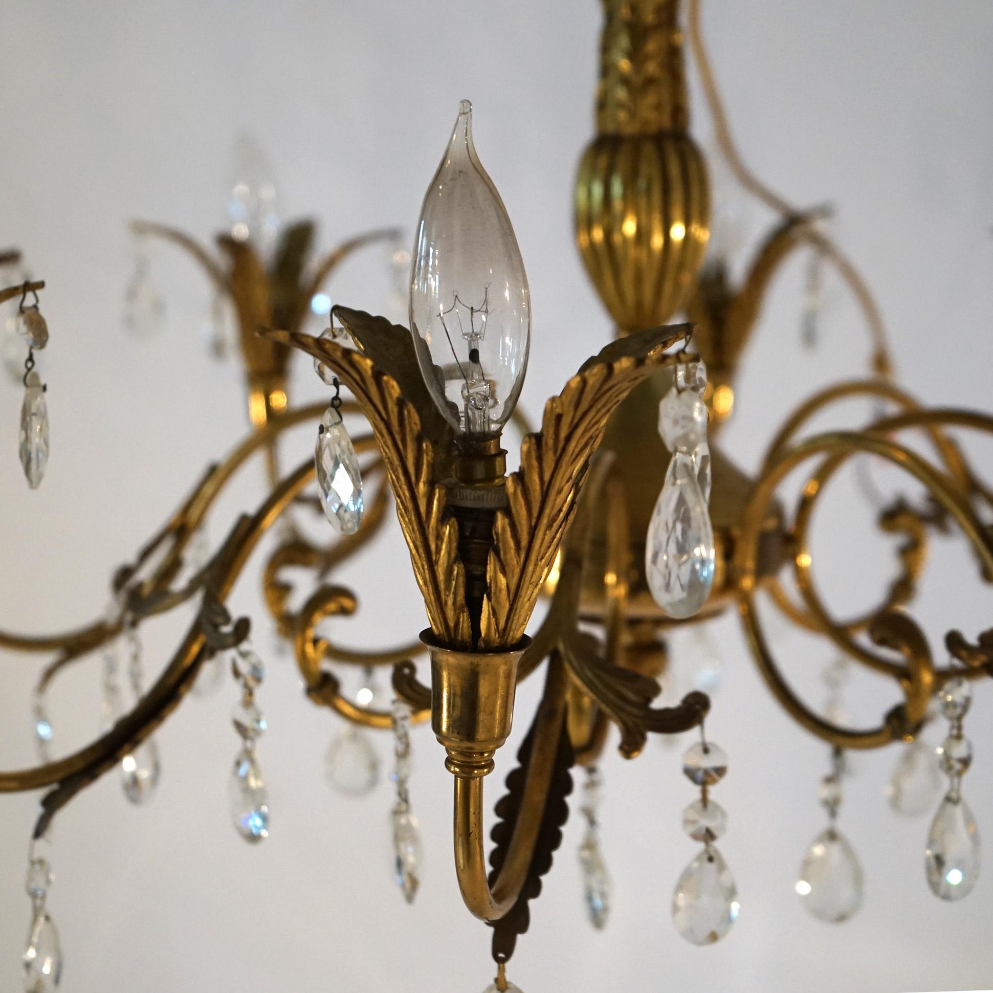 French Louis XV Brass, Bronze & Crystal Foliate Form Chandelier, 20th C For Sale 7