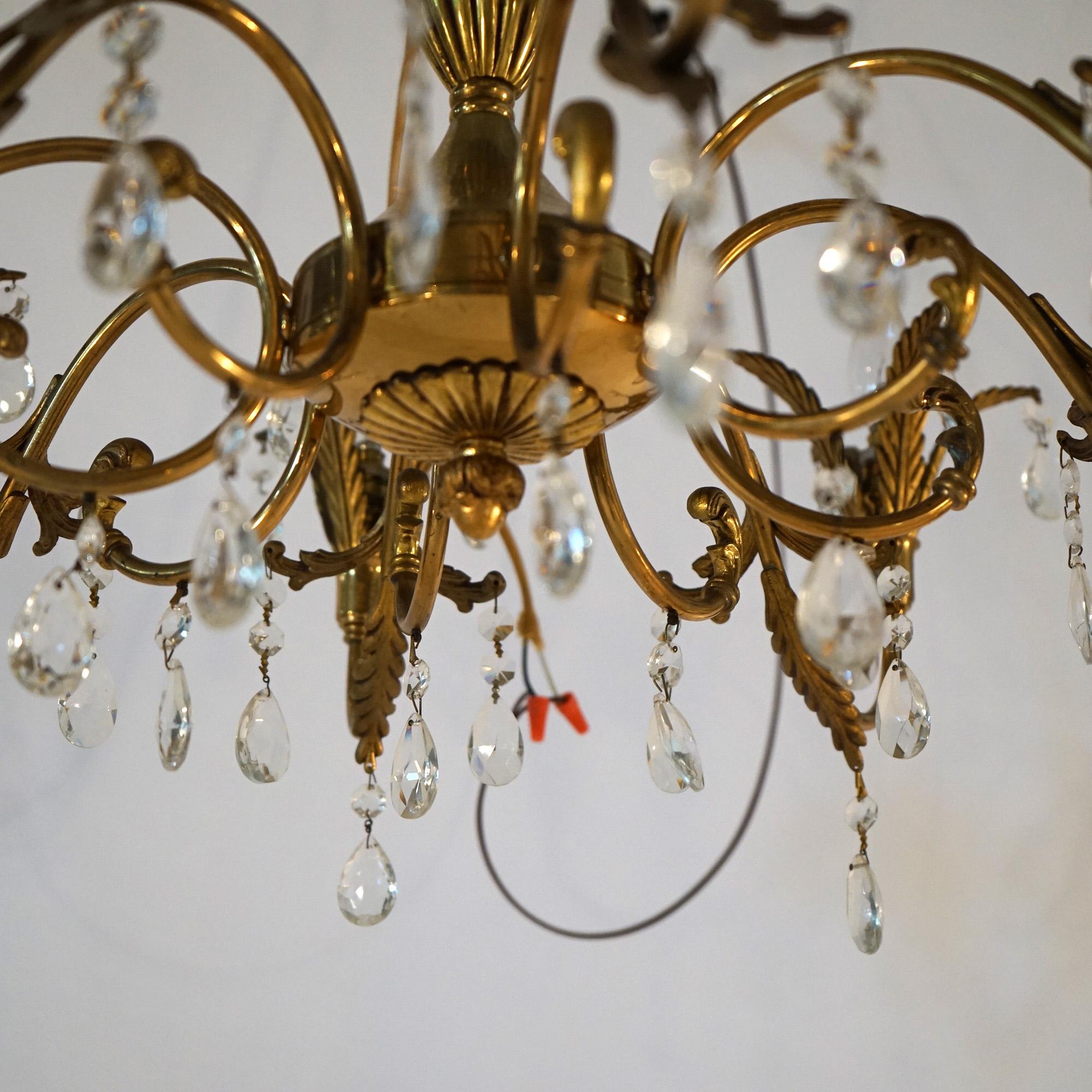 French Louis XV Brass, Bronze & Crystal Foliate Form Chandelier, 20th C For Sale 9