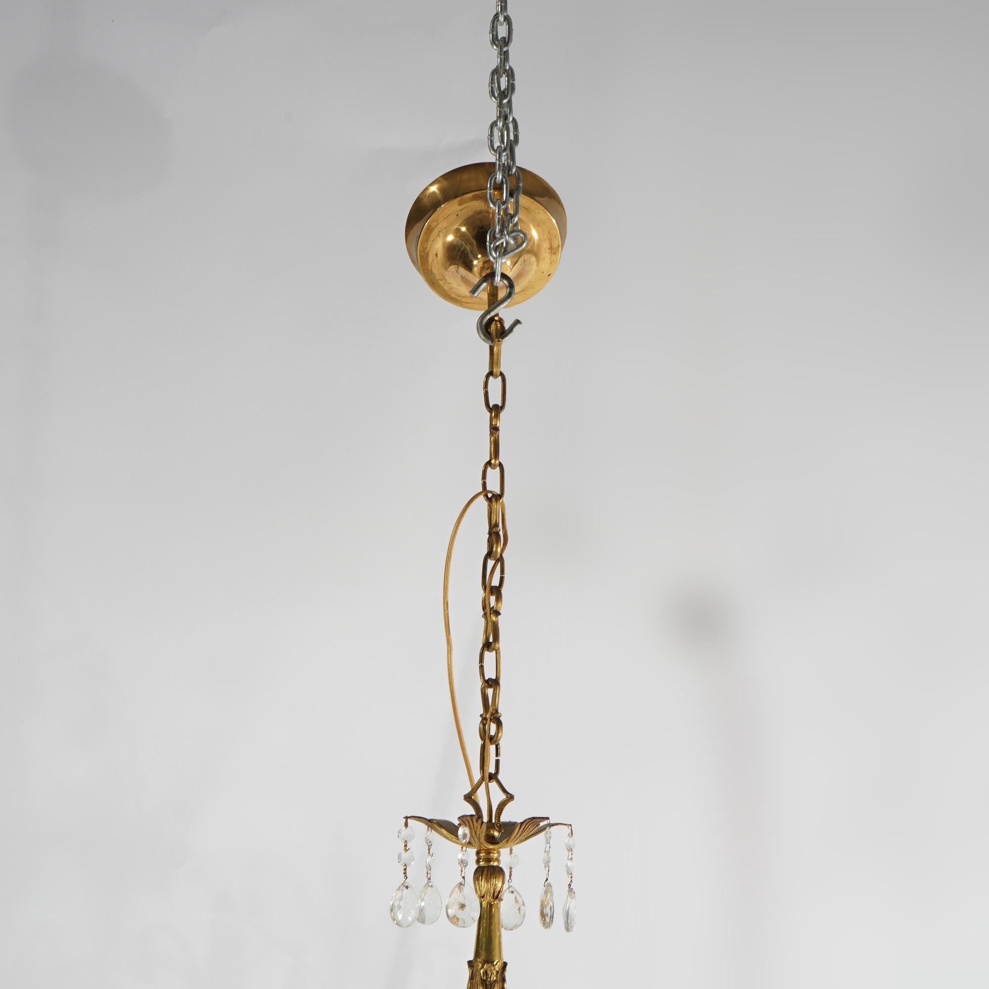 French Louis XV Brass, Bronze & Crystal Foliate Form Chandelier, 20th C For Sale 10