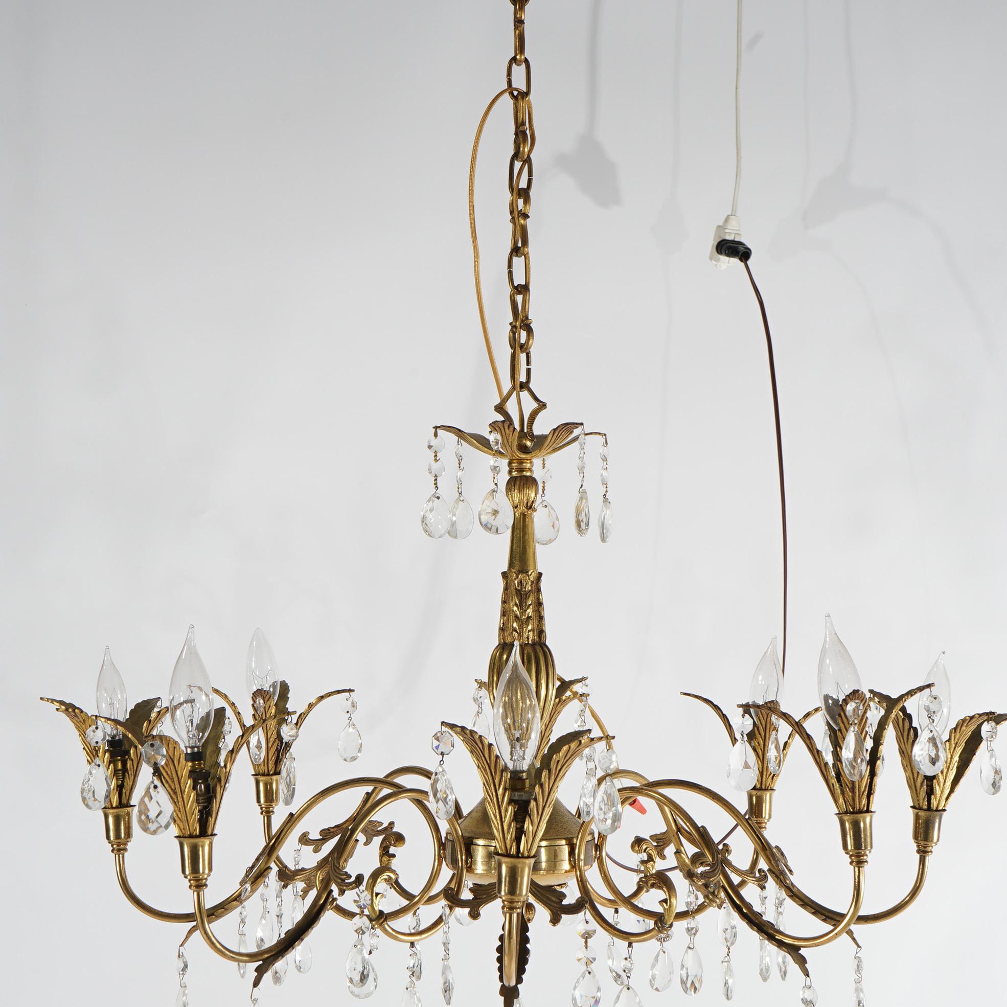 French Louis XV Brass, Bronze & Crystal Foliate Form Chandelier, 20th C For Sale 2