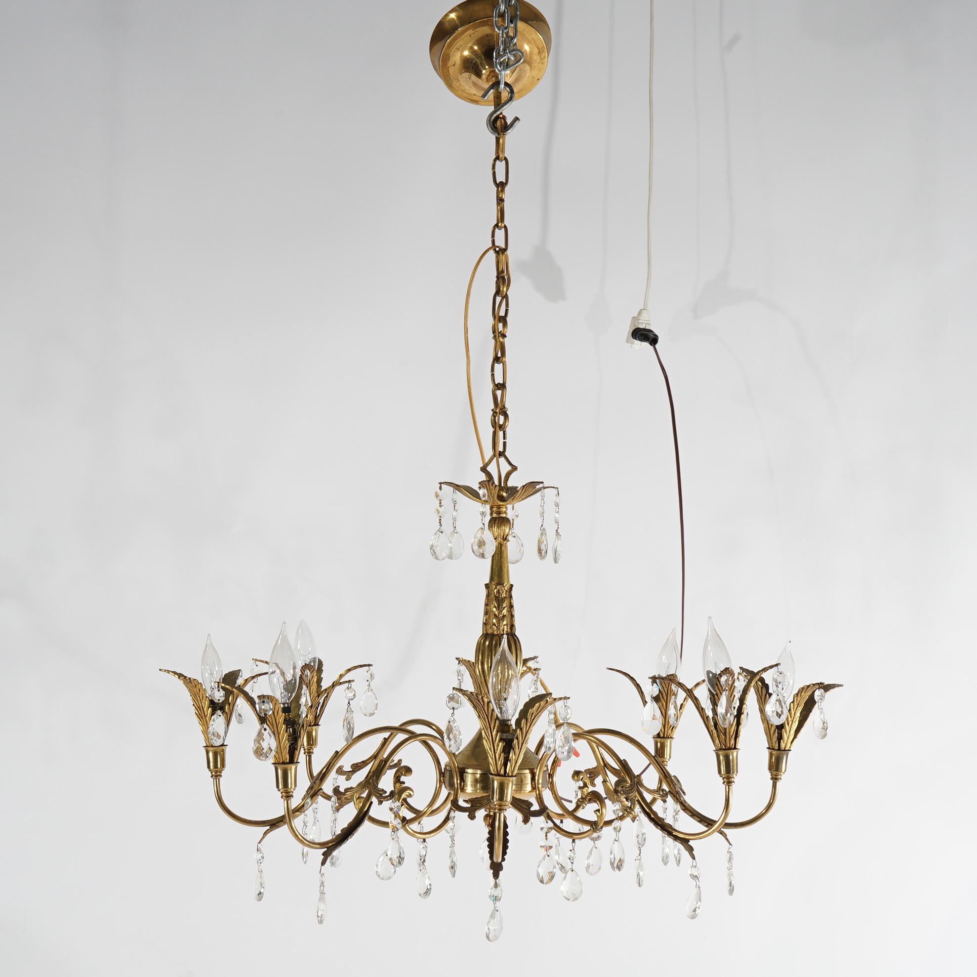 French Louis XV Brass, Bronze & Crystal Foliate Form Chandelier, 20th C For Sale 3