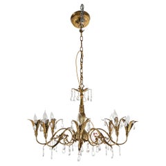 Vintage French Louis XV Brass, Bronze & Crystal Foliate Form Chandelier, 20th C