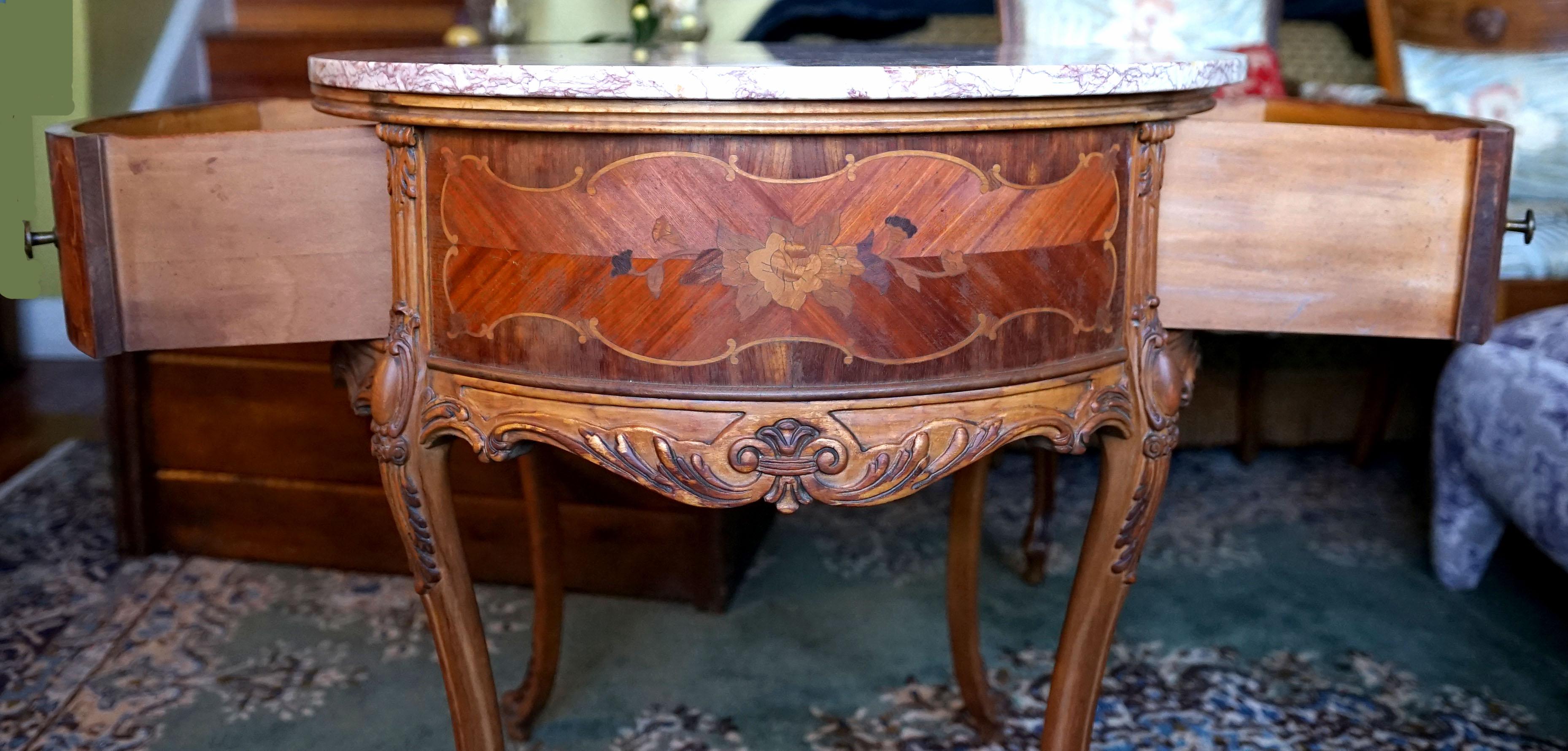 French Louis XV Brêche Violette Marble Top Center Table, Marquetry Parquetry For Sale 5