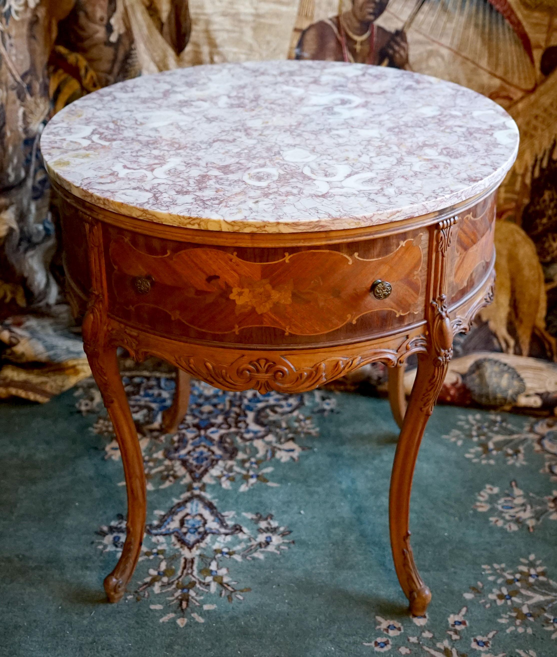 French Louis XV Brêche Violette Marble Top Center Table, Marquetry Parquetry For Sale 6