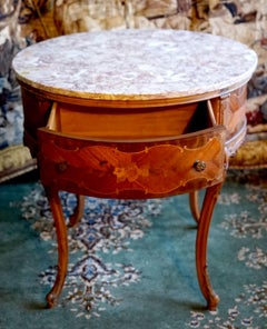 French Louis XV Brêche Violette Marble Top Center Table, Marquetry Parquetry