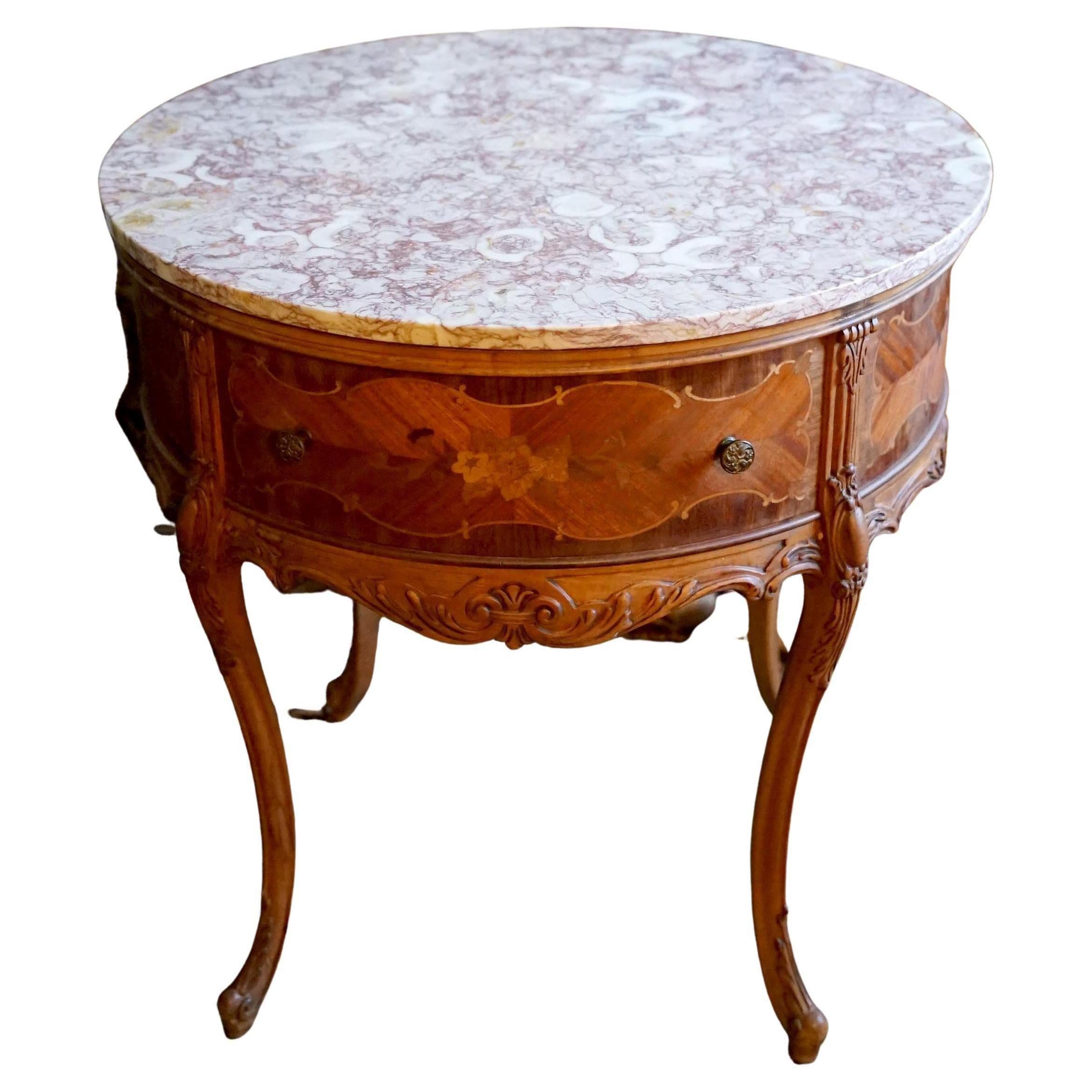 French Louis XV Brêche Violette Marble Top Center Table, Marquetry Parquetry For Sale