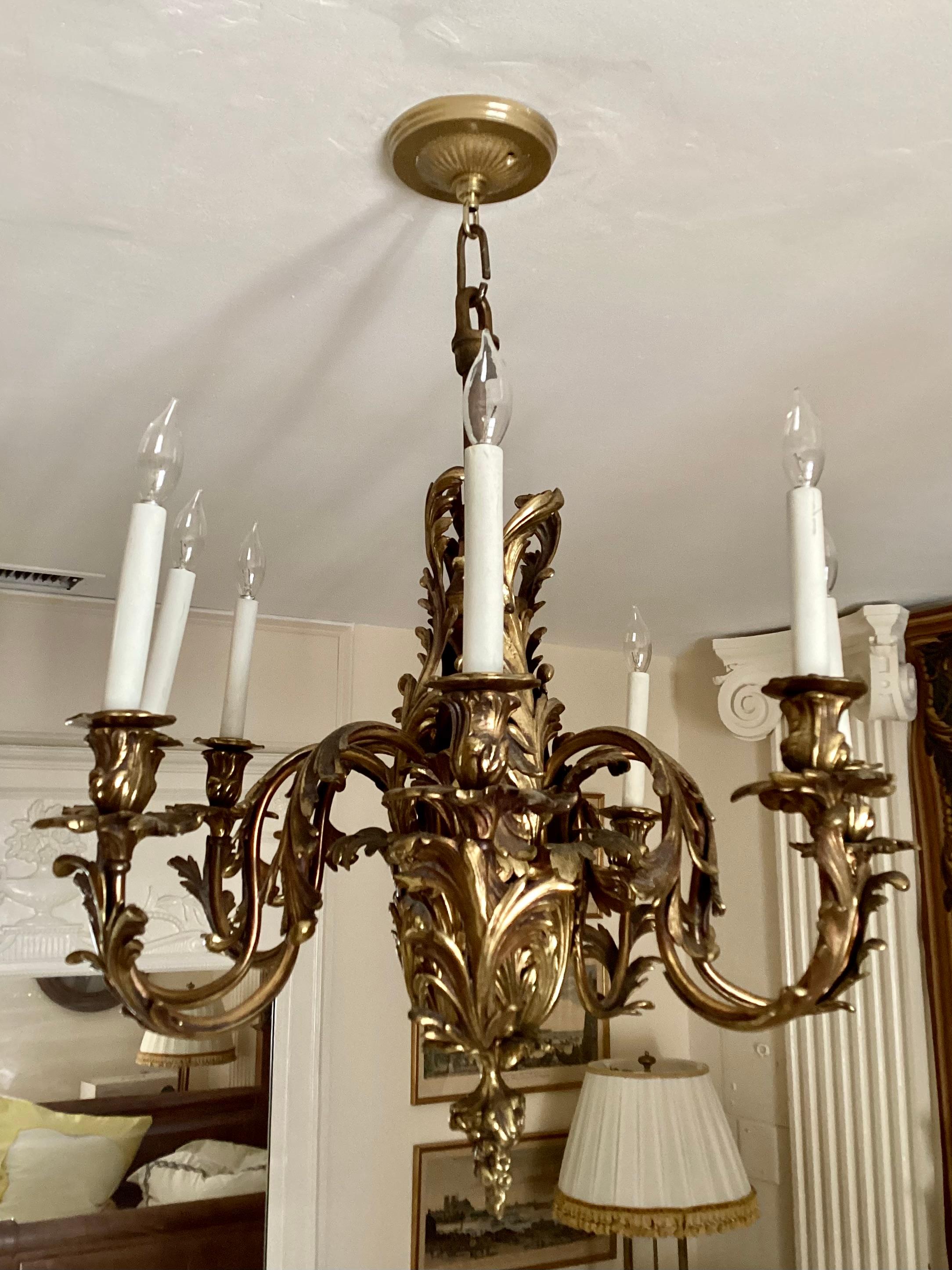 French Louis XV bronze chandelier. Add some architecture character to your interiors with this chandelier.