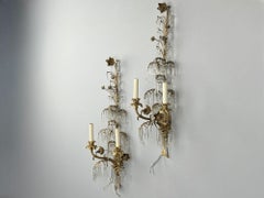 Grandes appliques murales Louis XV en bronze et cristal taillé, France, années 1930