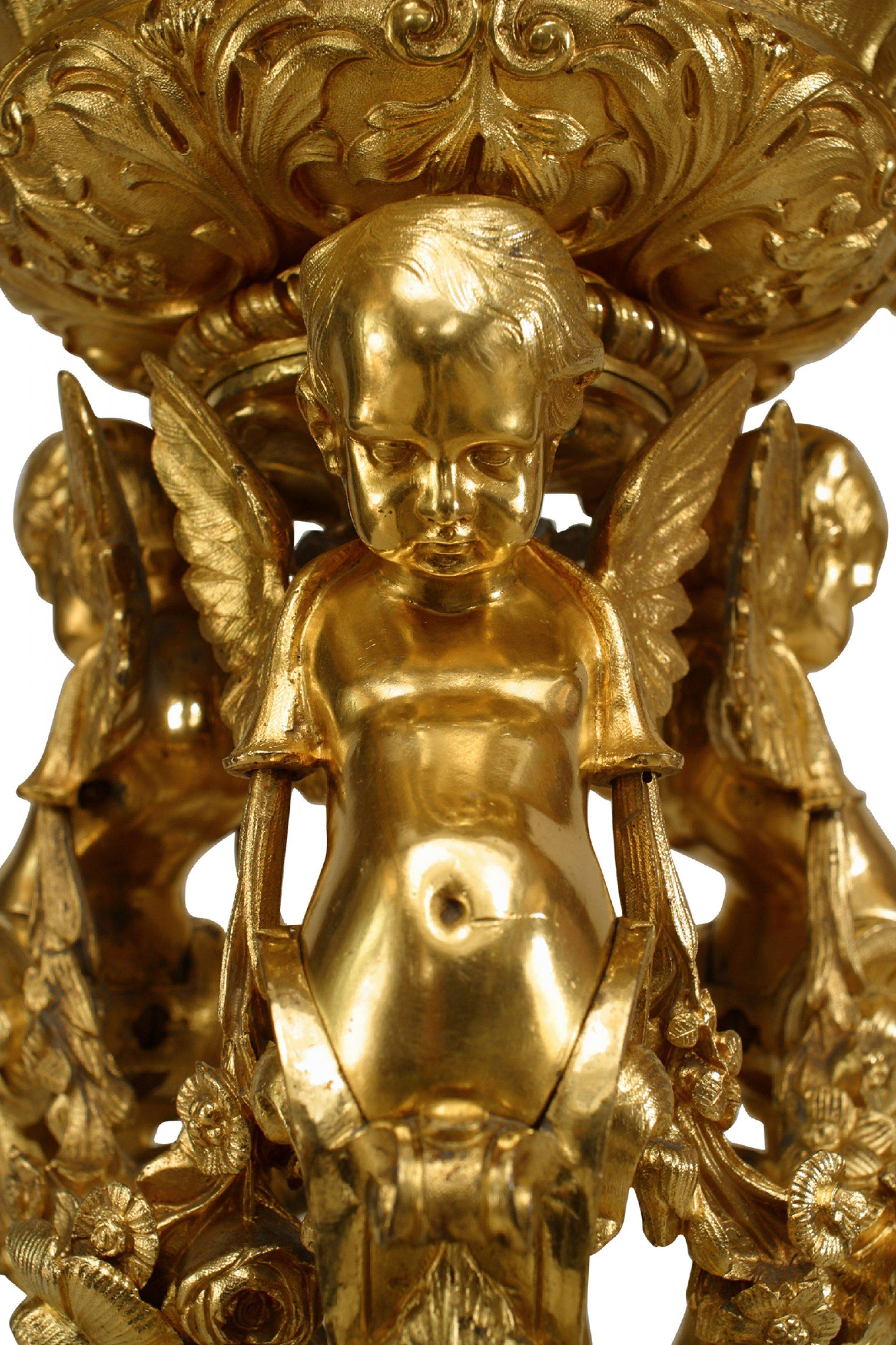 19th Century French Louis XV Bronze Dore Cupid Centerpiece
