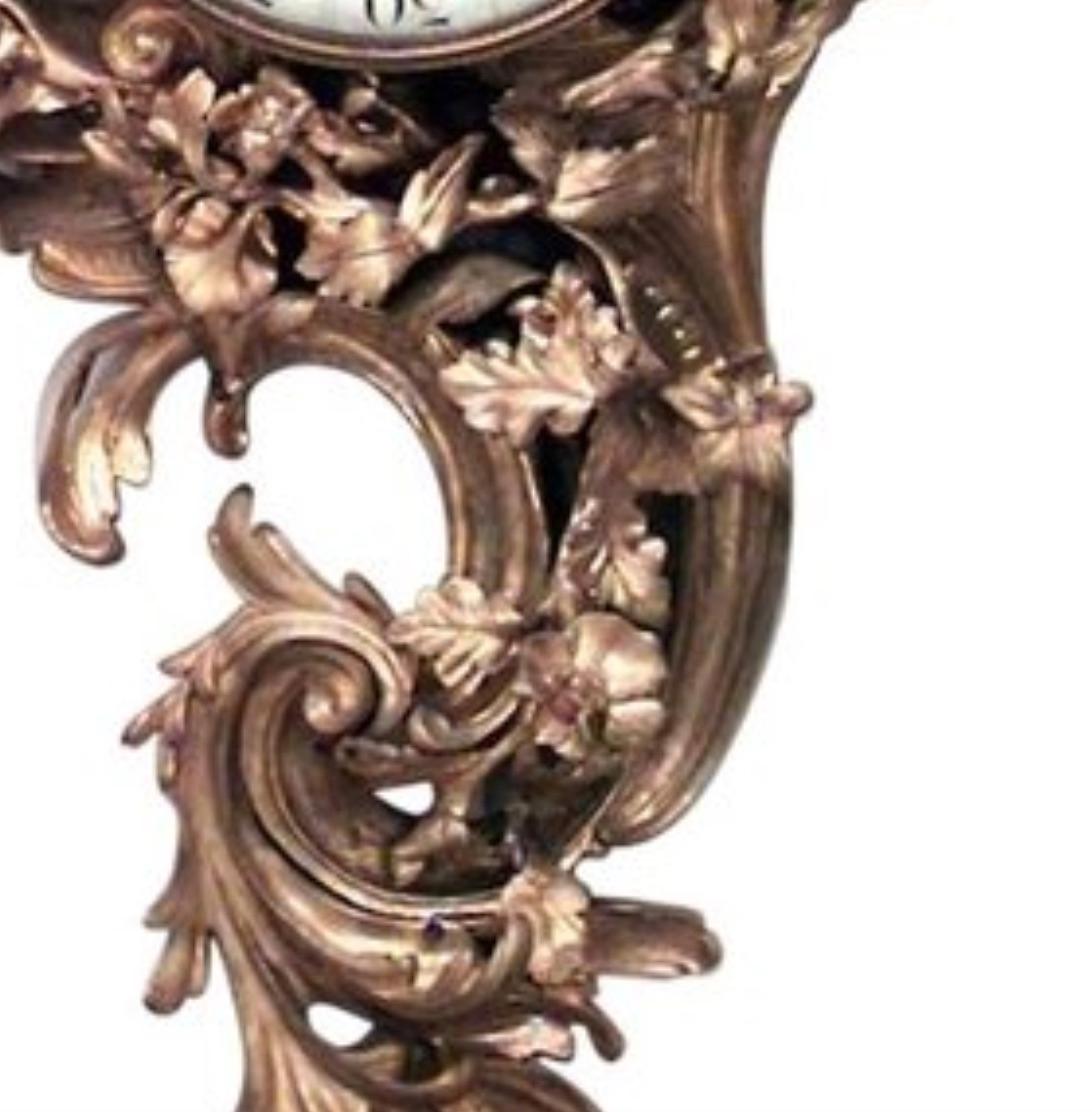 French Louis XV Style Bronze Dore Wall Clock For Sale 1
