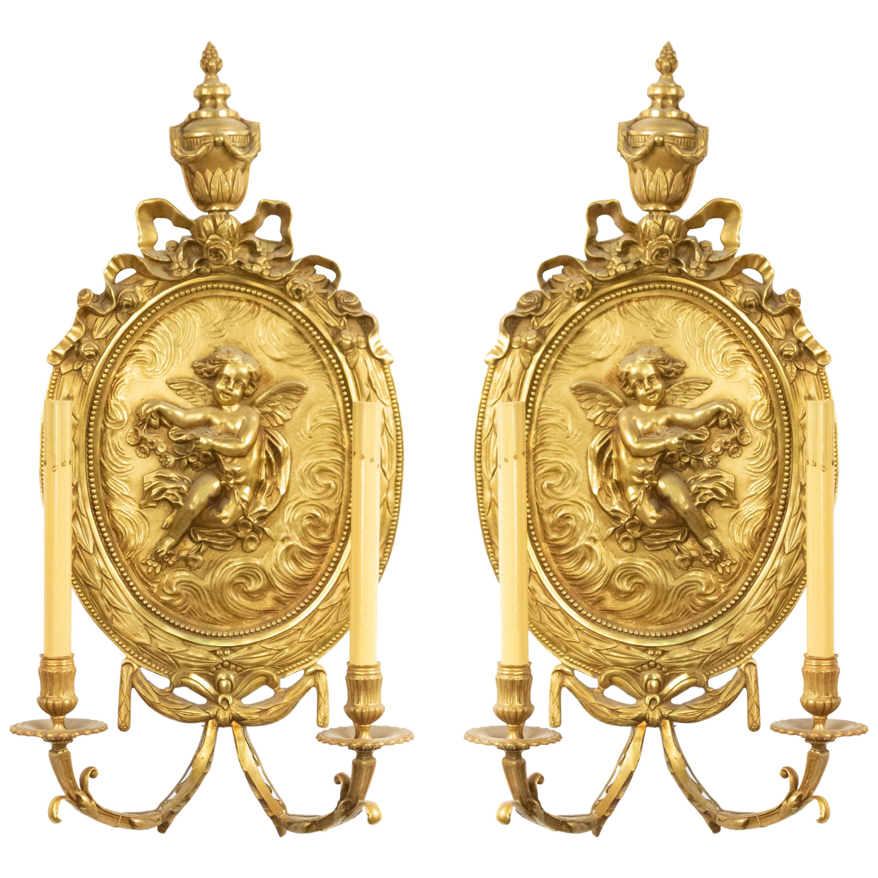 French Louis XV Bronze Doré Wall Sconces For Sale