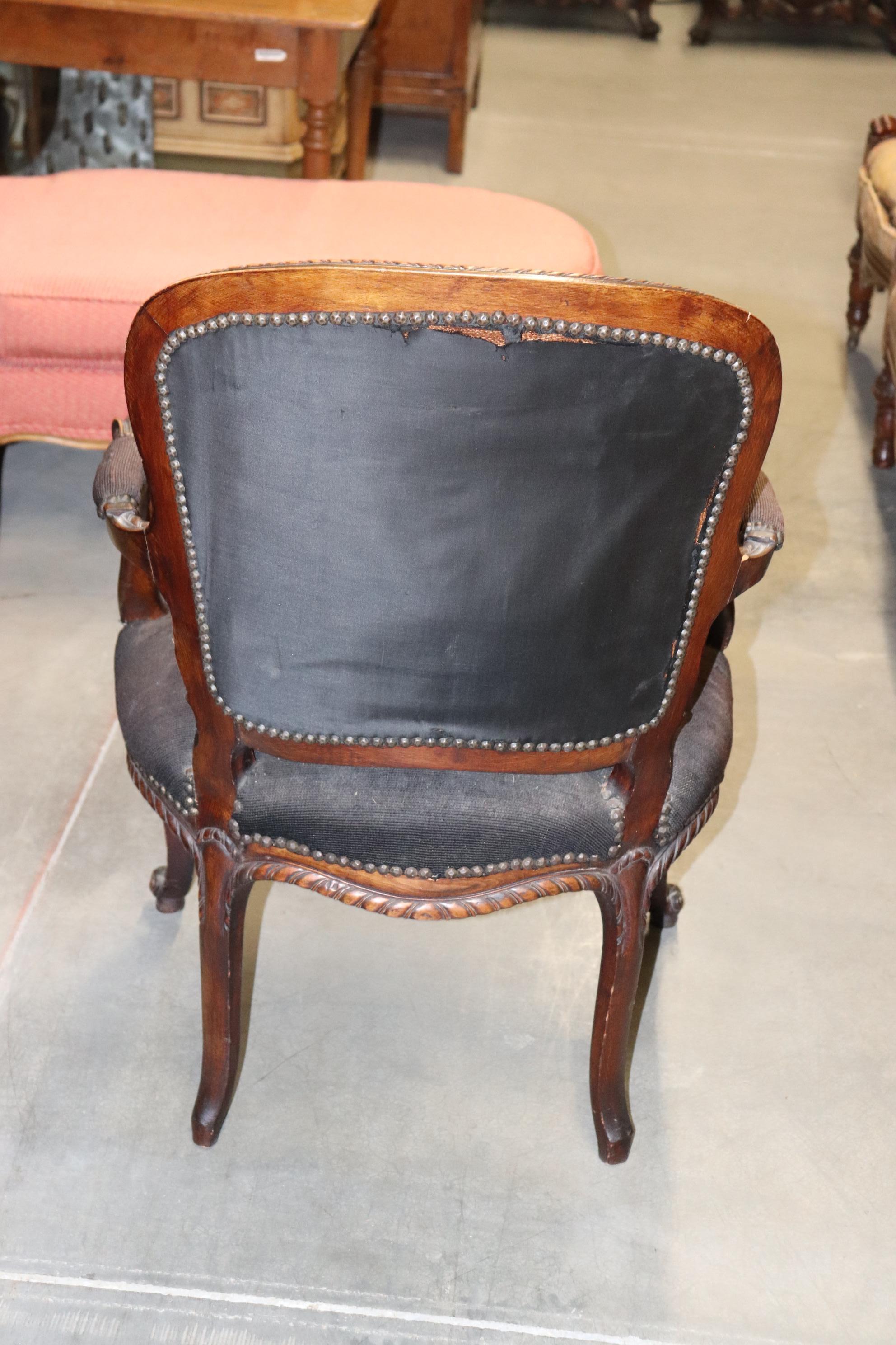 French Louis XV Brown Needlepoint Armchair Circa 1940 For Sale 6