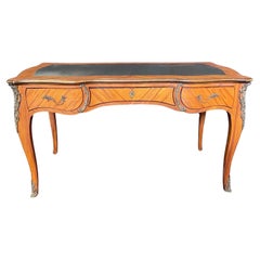 French Louis XV Bureau Plat Desk or Writing Table with Embossed Leather