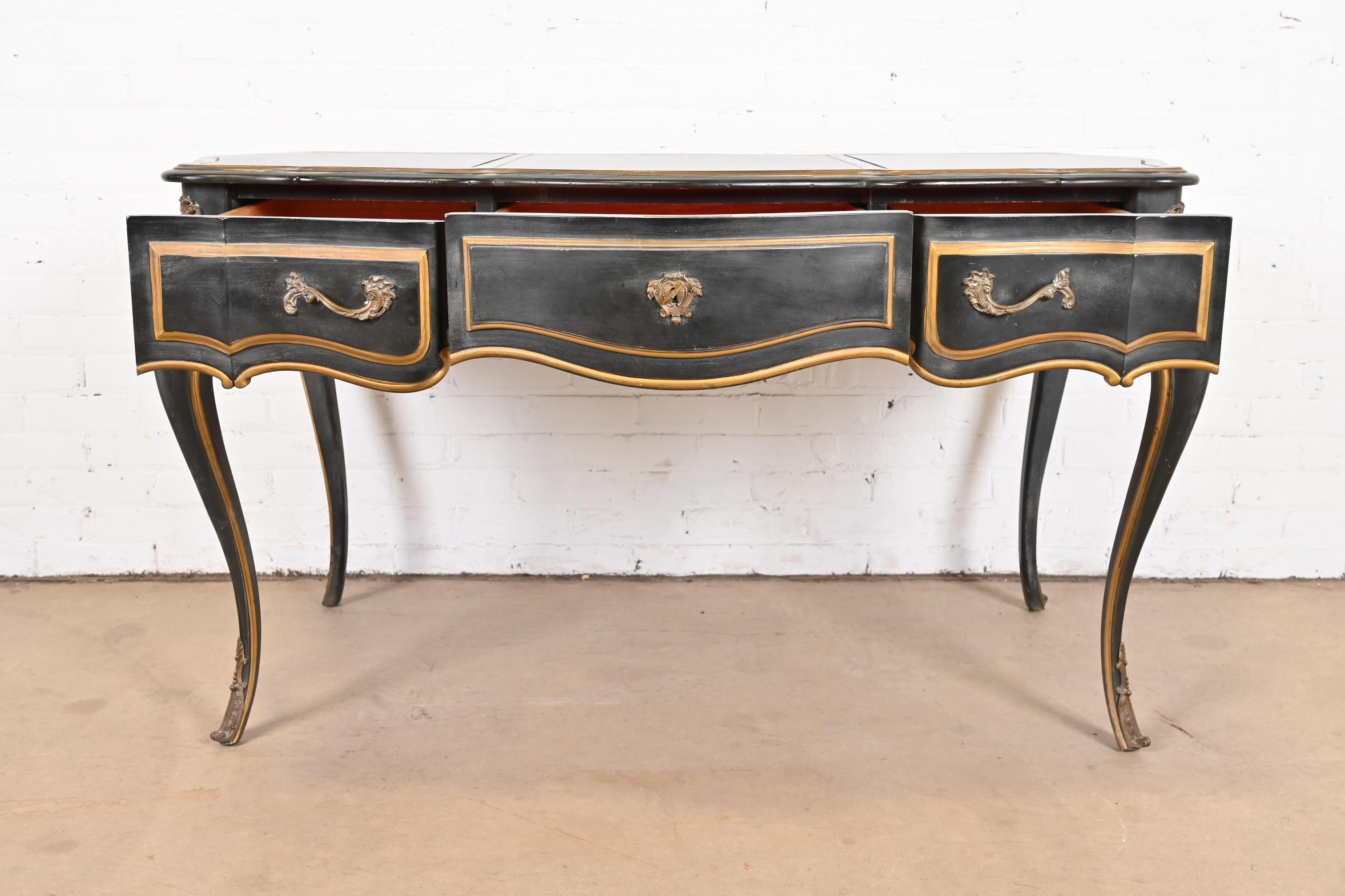 French Louis XV Bureau Plat Desk with Ormolu and Faux Marble Top by Drexel 5