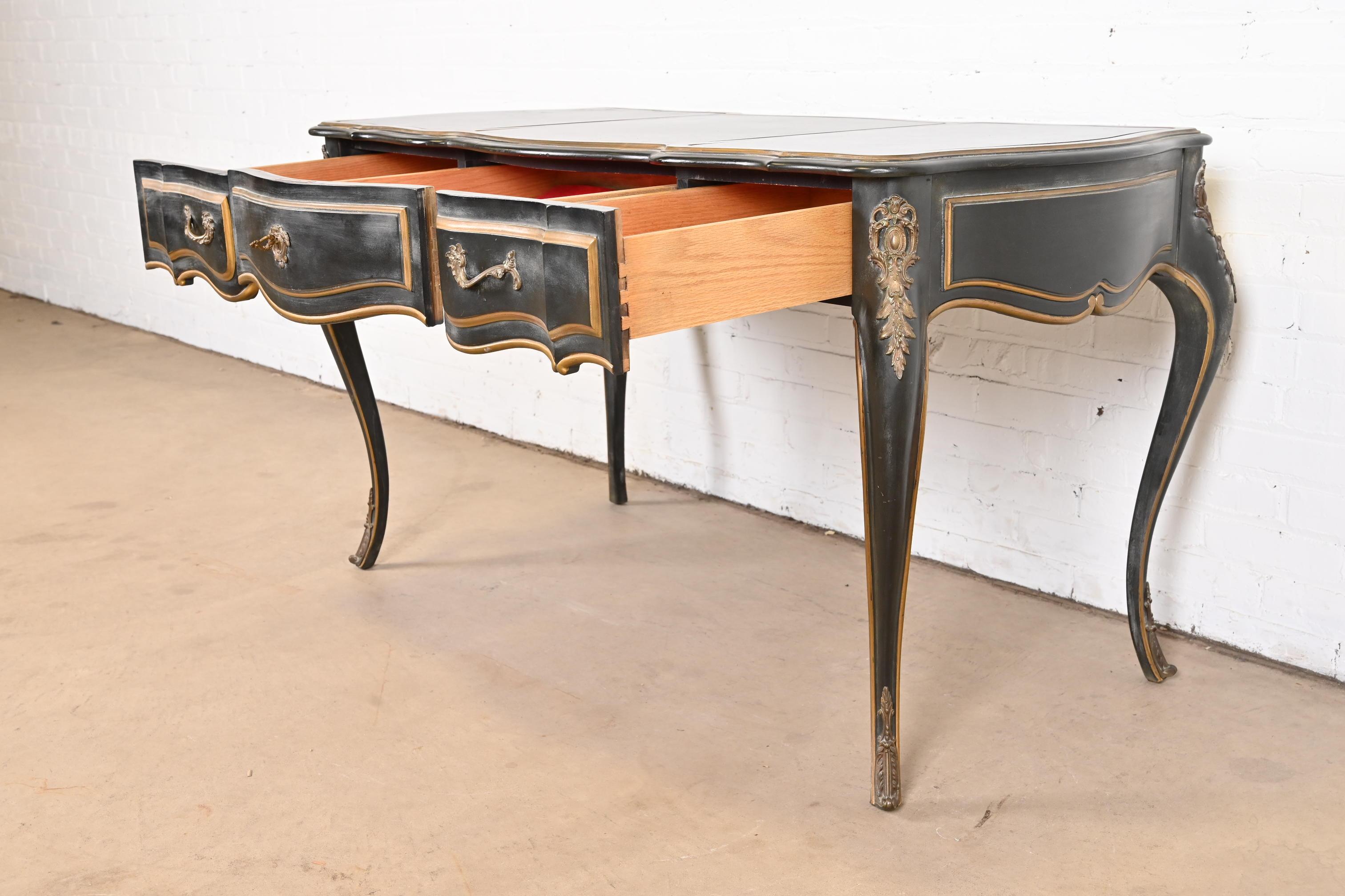 French Louis XV Bureau Plat Desk with Ormolu and Faux Marble Top by Drexel 7