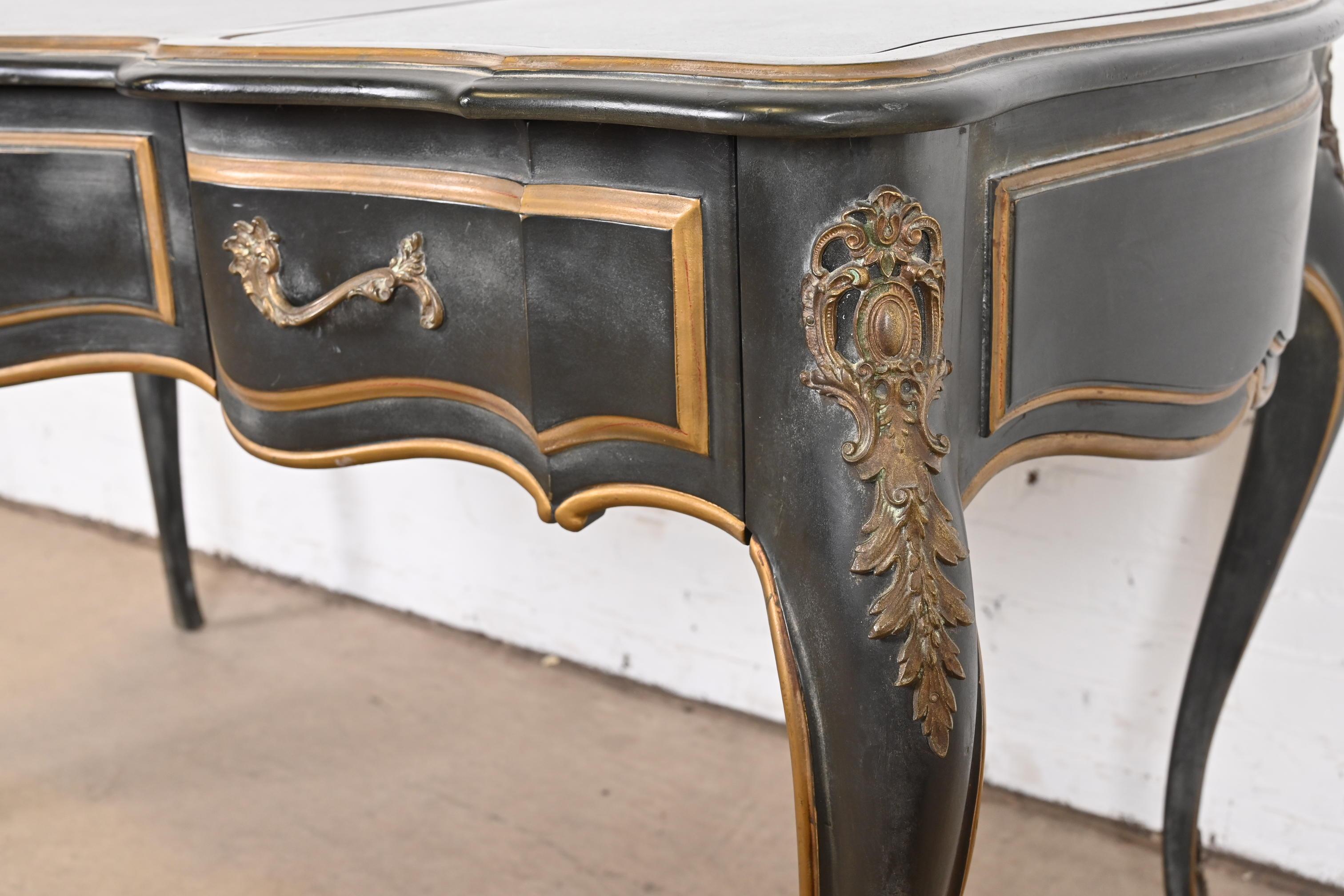 French Louis XV Bureau Plat Desk with Ormolu and Faux Marble Top by Drexel 9