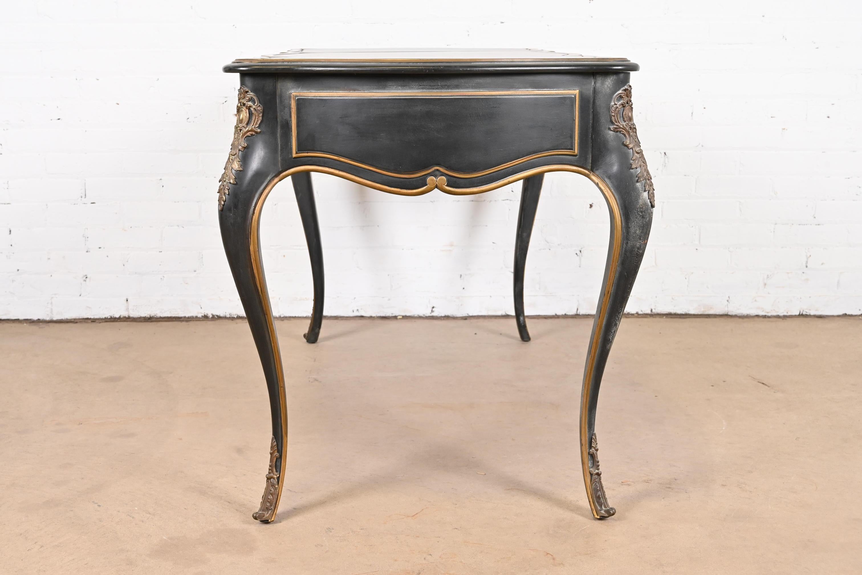 French Louis XV Bureau Plat Desk with Ormolu and Faux Marble Top by Drexel 11