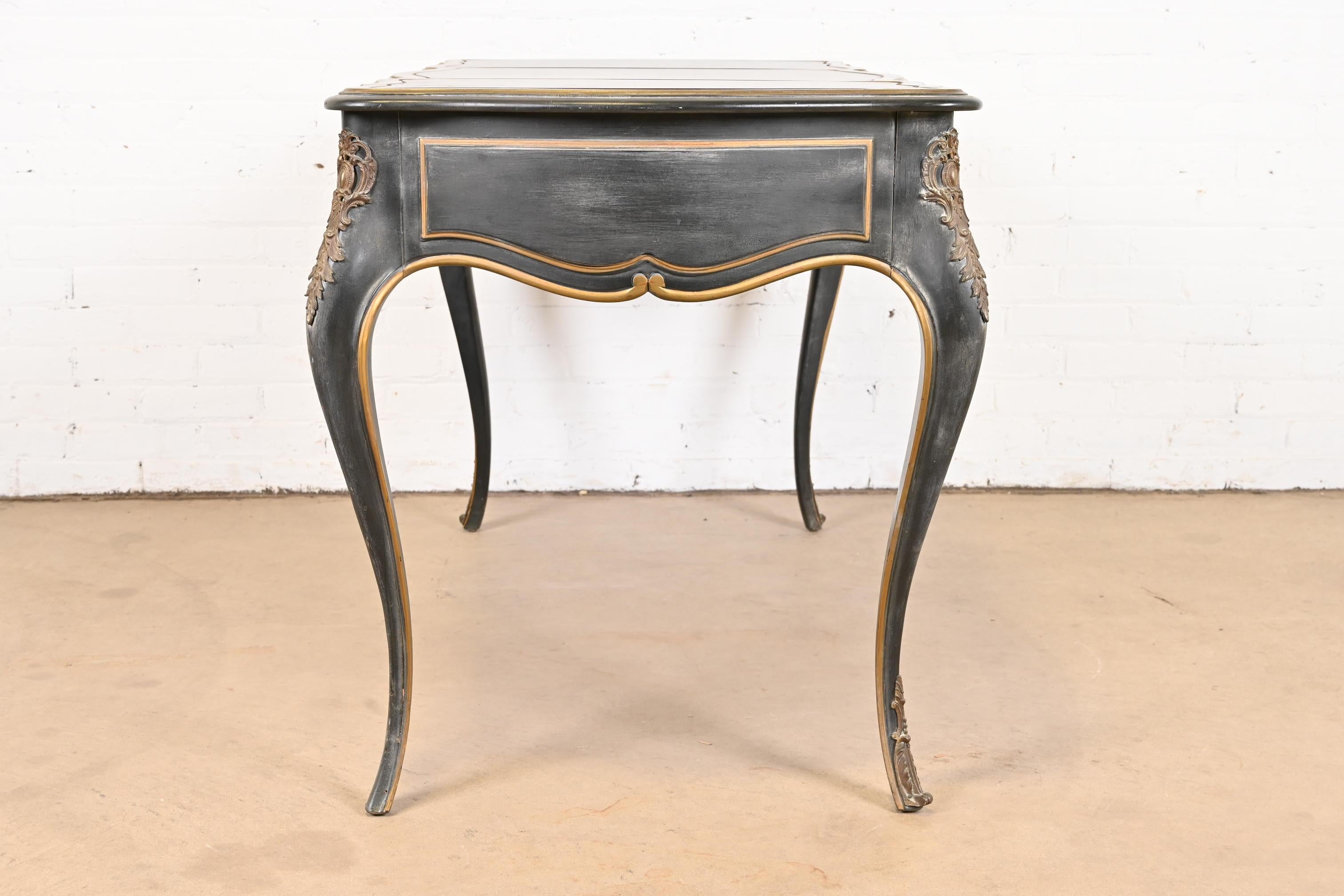 French Louis XV Bureau Plat Desk with Ormolu and Faux Marble Top by Drexel 13