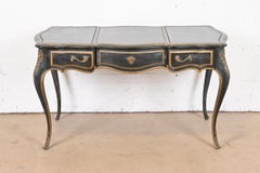 French Louis XV Bureau Plat Desk with Ormolu and Faux Marble Top by Drexel
