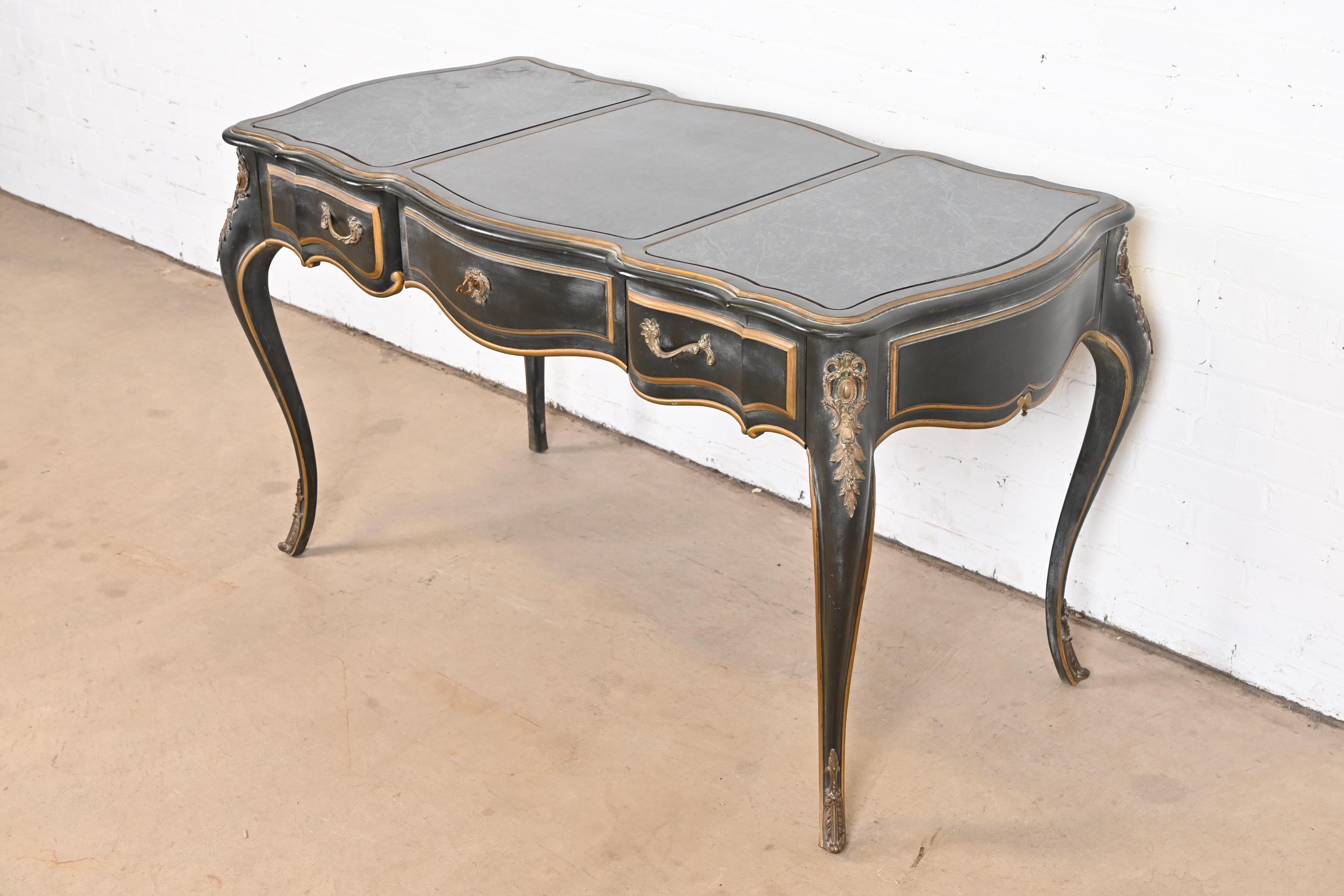 French Louis XV Bureau Plat Desk with Ormolu and Faux Marble Top by Drexel In Good Condition In South Bend, IN