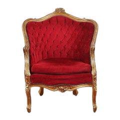 Französischer geschnitzter und vergoldeter Louis XV-Sessel