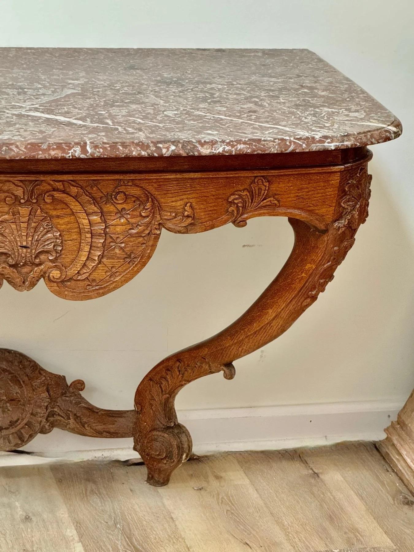 French Louis XV Carved Console with Marble Top, Circa 1750 In Good Condition For Sale In Charlottesville, VA
