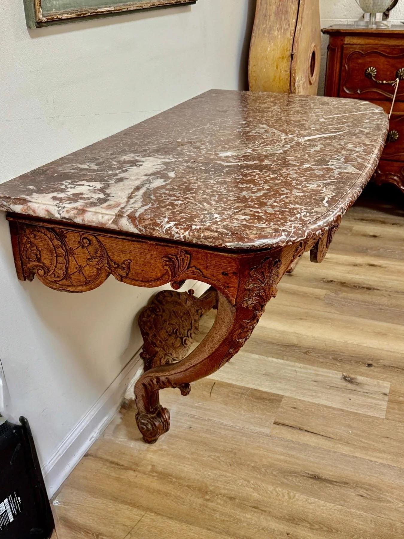 18th Century French Louis XV Carved Console with Marble Top, Circa 1750 For Sale