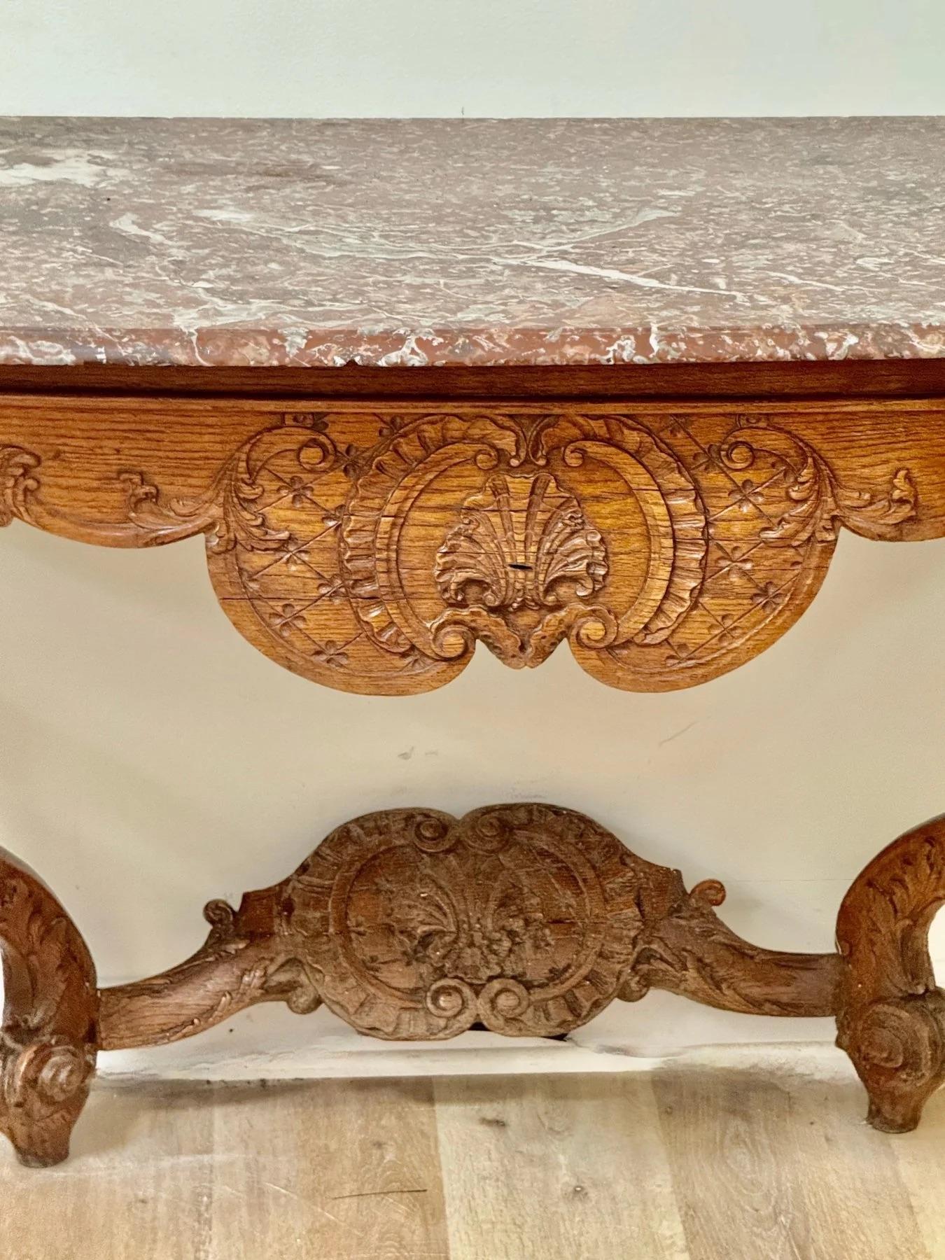 French Louis XV Carved Console with Marble Top, Circa 1750 For Sale 1