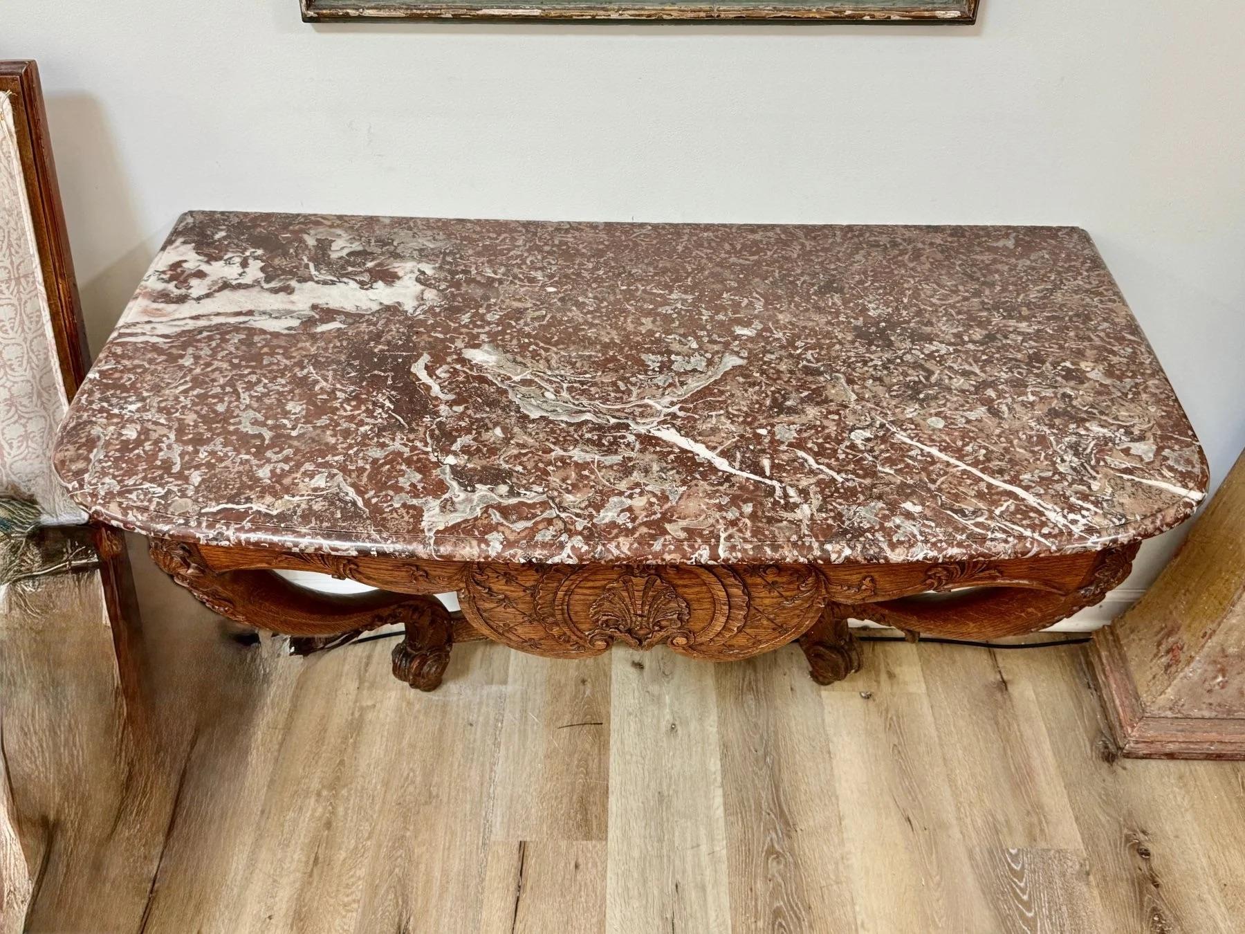French Louis XV Carved Console with Marble Top, Circa 1750 For Sale 2
