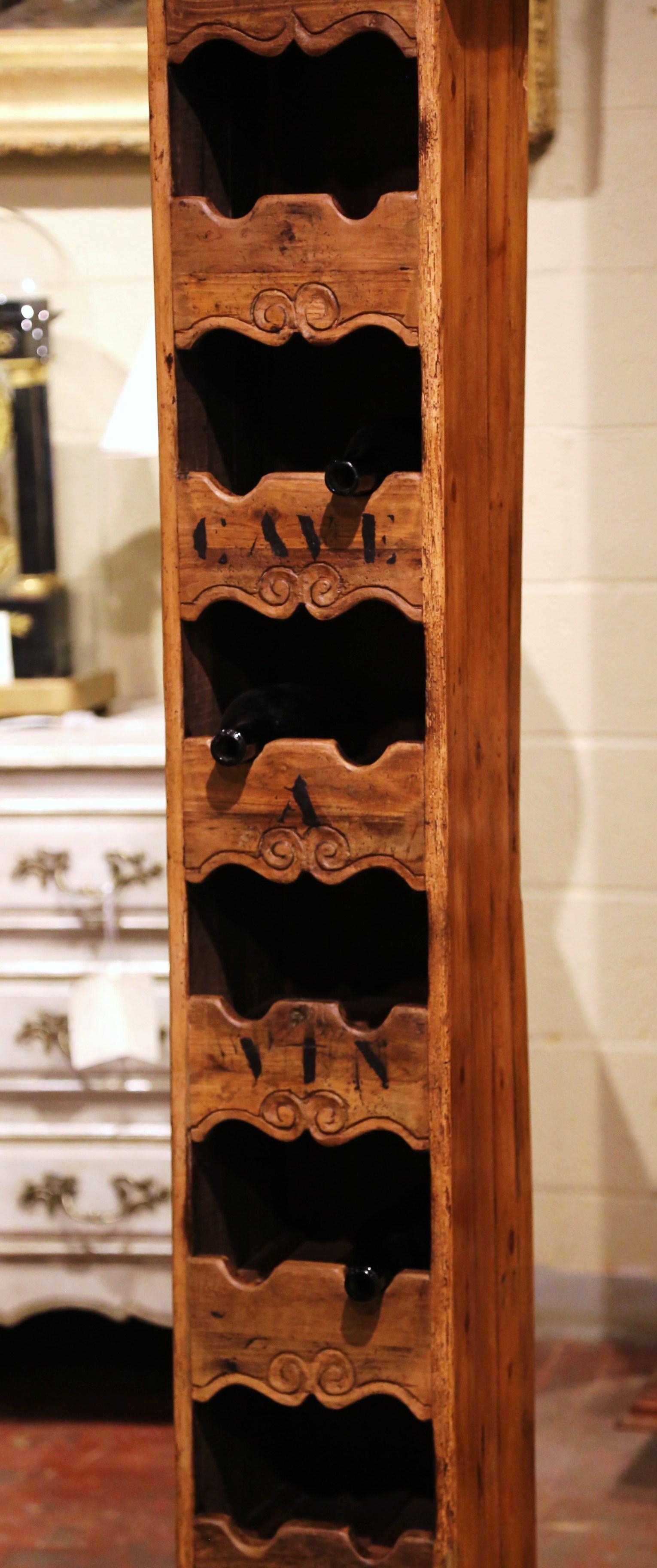 Pine French Louis XV Carved Fourteen Wine Bottle Storage Cabinet 