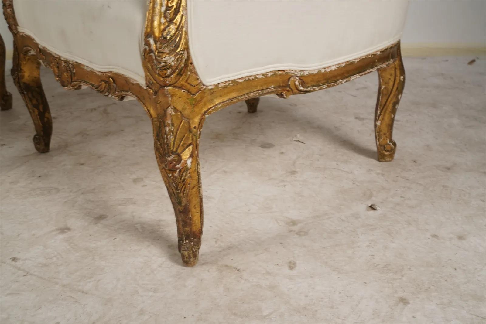 French Louis XV Carved Giltwood High Back Bergeres Circa 1850 For Sale 4