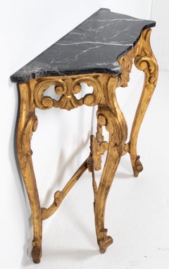 French Louis XV Carved Giltwood Marble Top Console Table Demilune