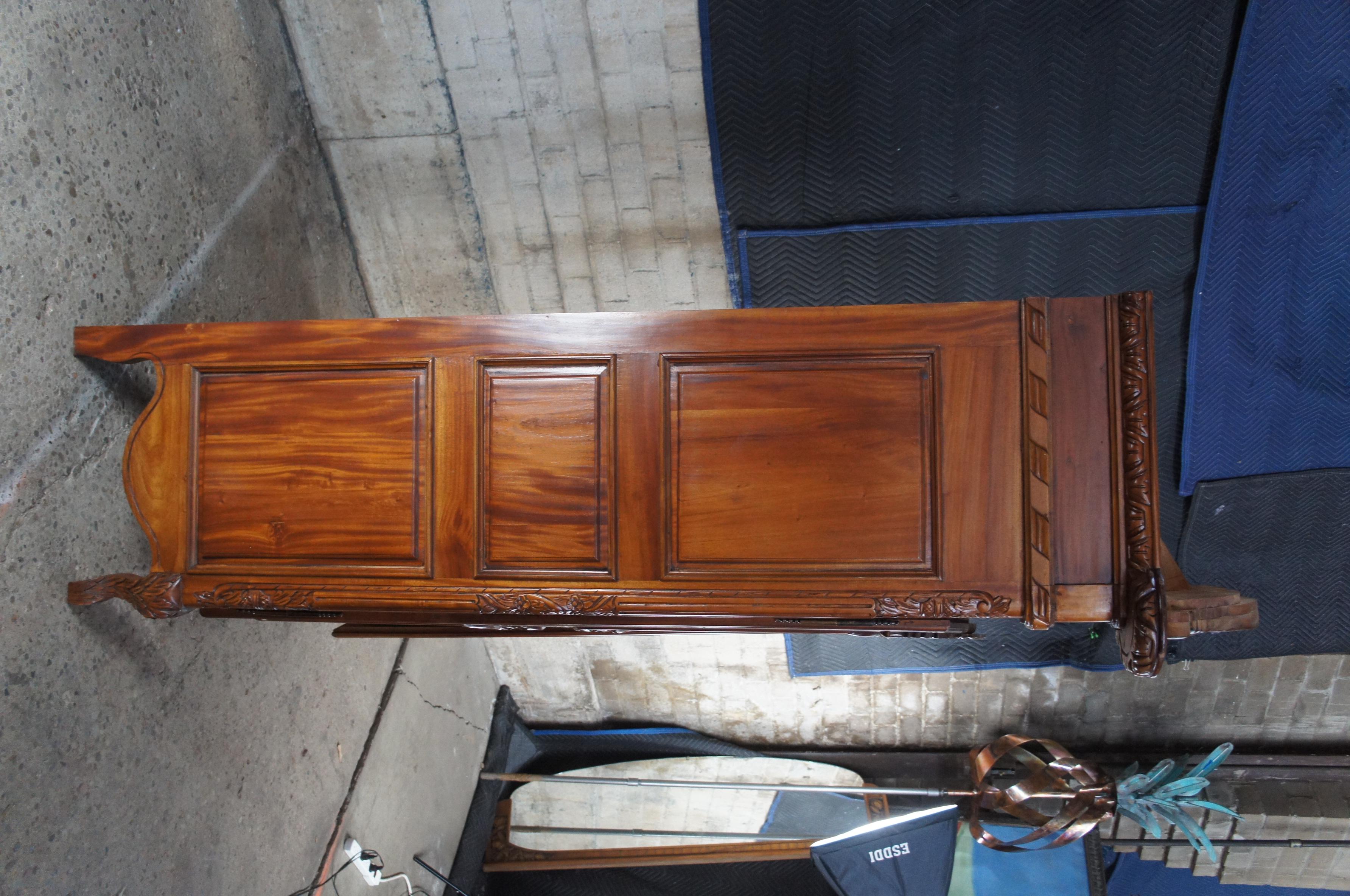French Louis XV Carved Mahogany Bonnet Top Wedding Armoire Hanging Wardrobe 95