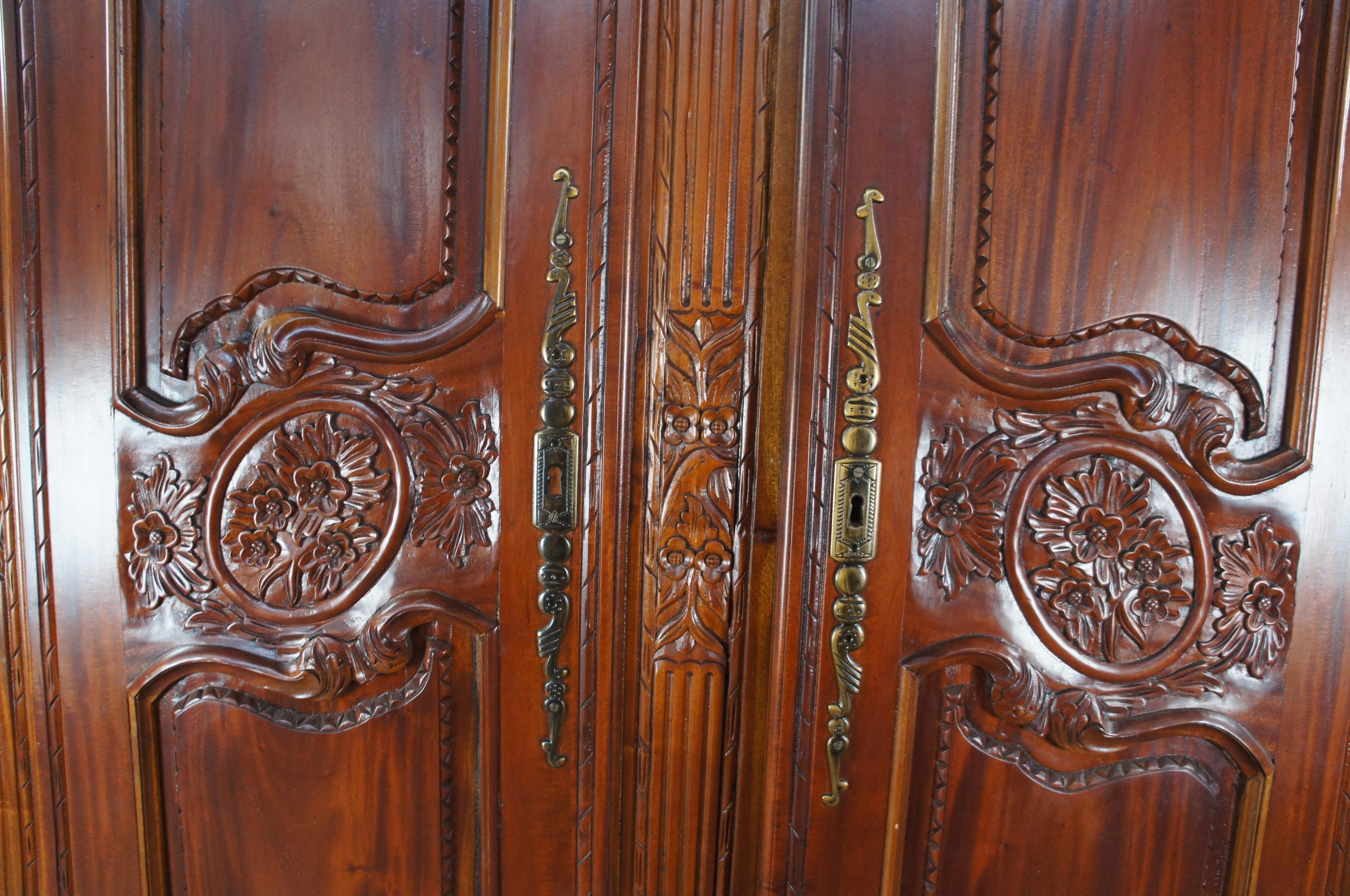 French Louis XV Carved Mahogany Bonnet Top Wedding Armoire Hanging Wardrobe 95