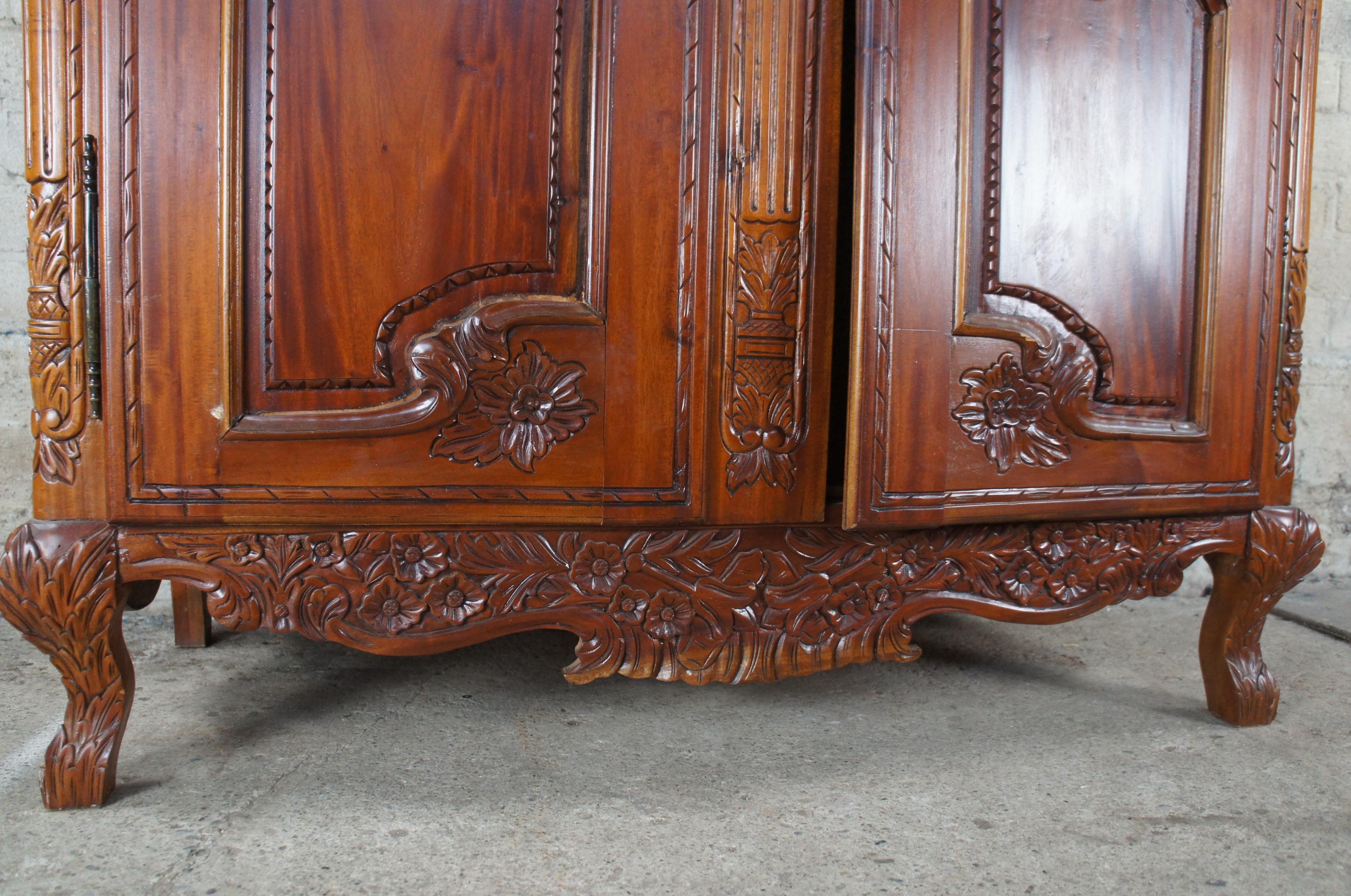 French Louis XV Carved Mahogany Bonnet Top Wedding Armoire Hanging Wardrobe 95
