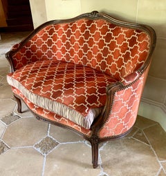 French Louis XV Carved Mahogany Loveseat Settee Modern Upholstery